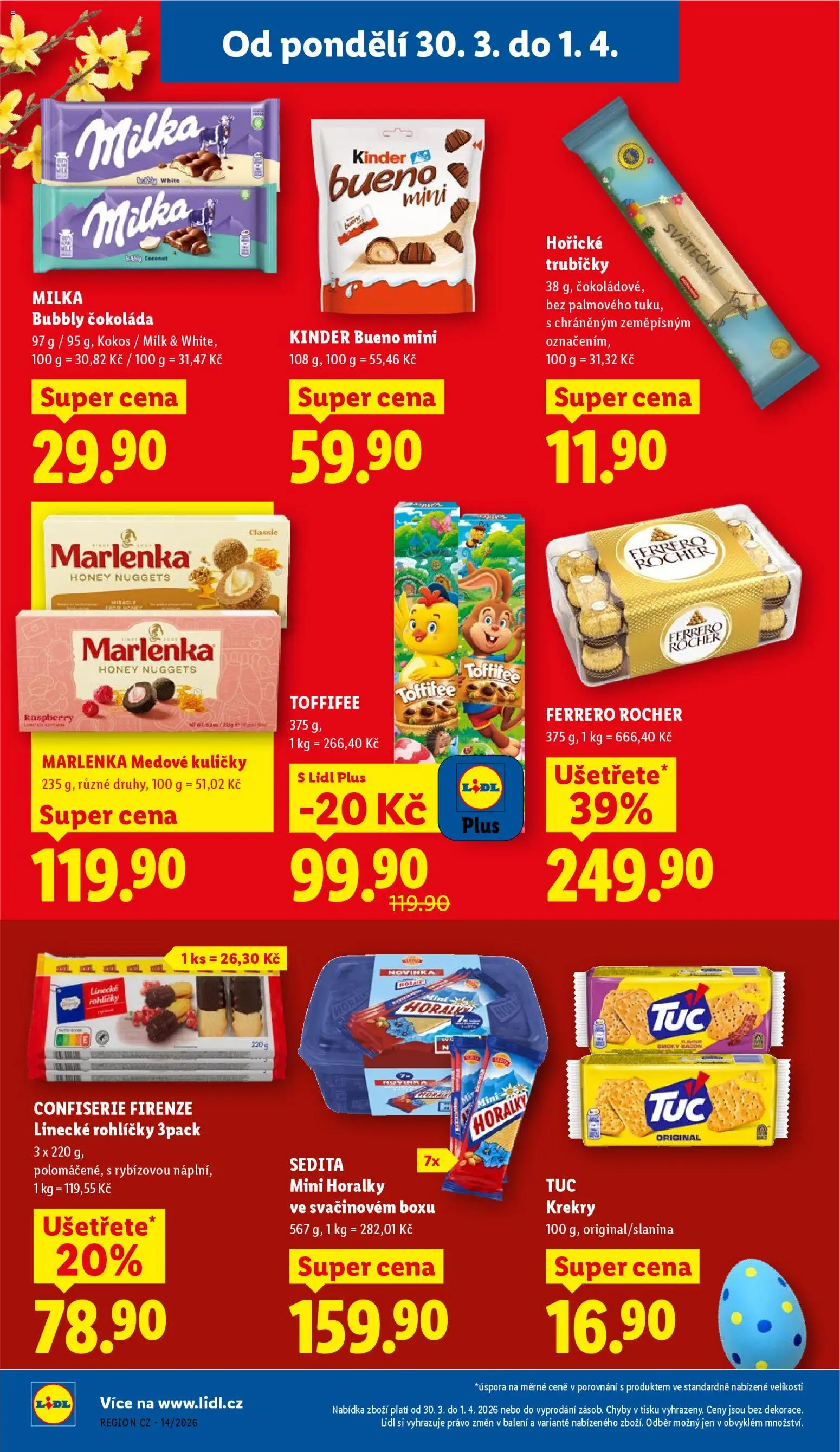Lidl leták od 30.03.2026 | Strana: 24 | Produkty: Krekry, Linecké rohlíčky, Kinder Bueno, Marlenka