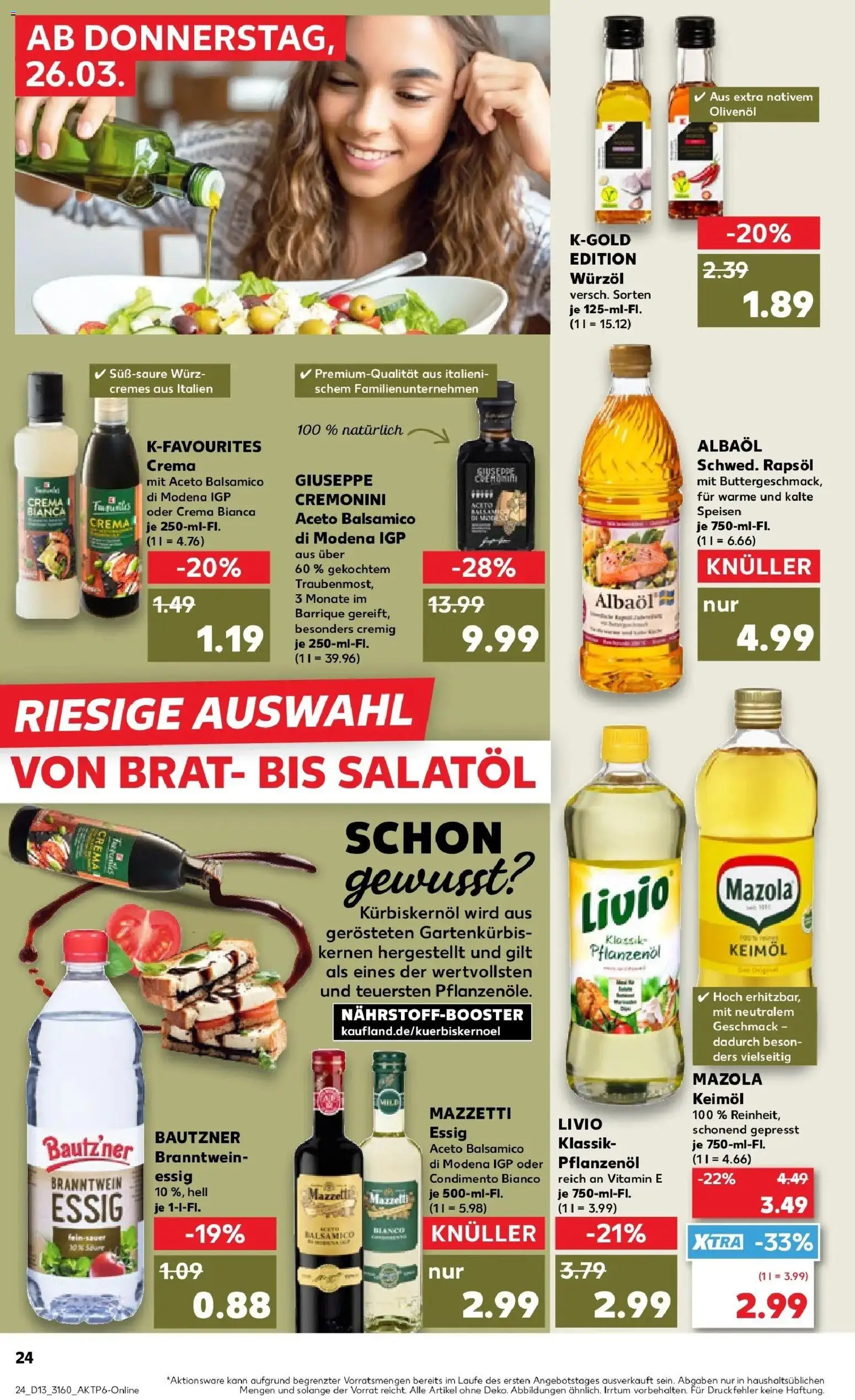 Kaufland Prospekt Lübbenau	 – gültig ab 26.03.2026 | Seite: 24 | Produkte: Kürbiskernöl, Balsamico, Essig, Olivenol