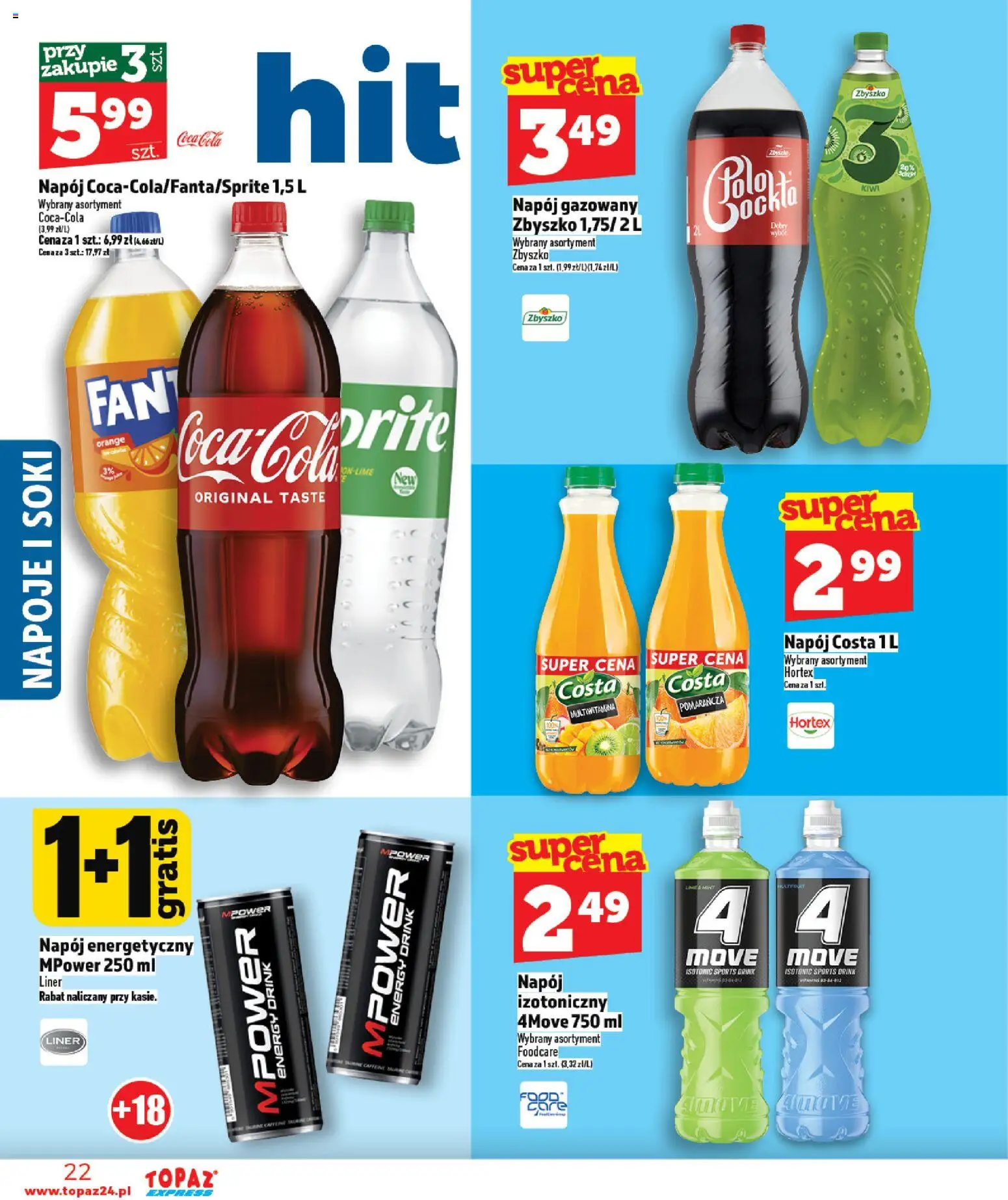 Topaz Gazetka - Express od 15.01.2026 | Strona: 22 | Produkty: Napoje, Soki, Kiwi