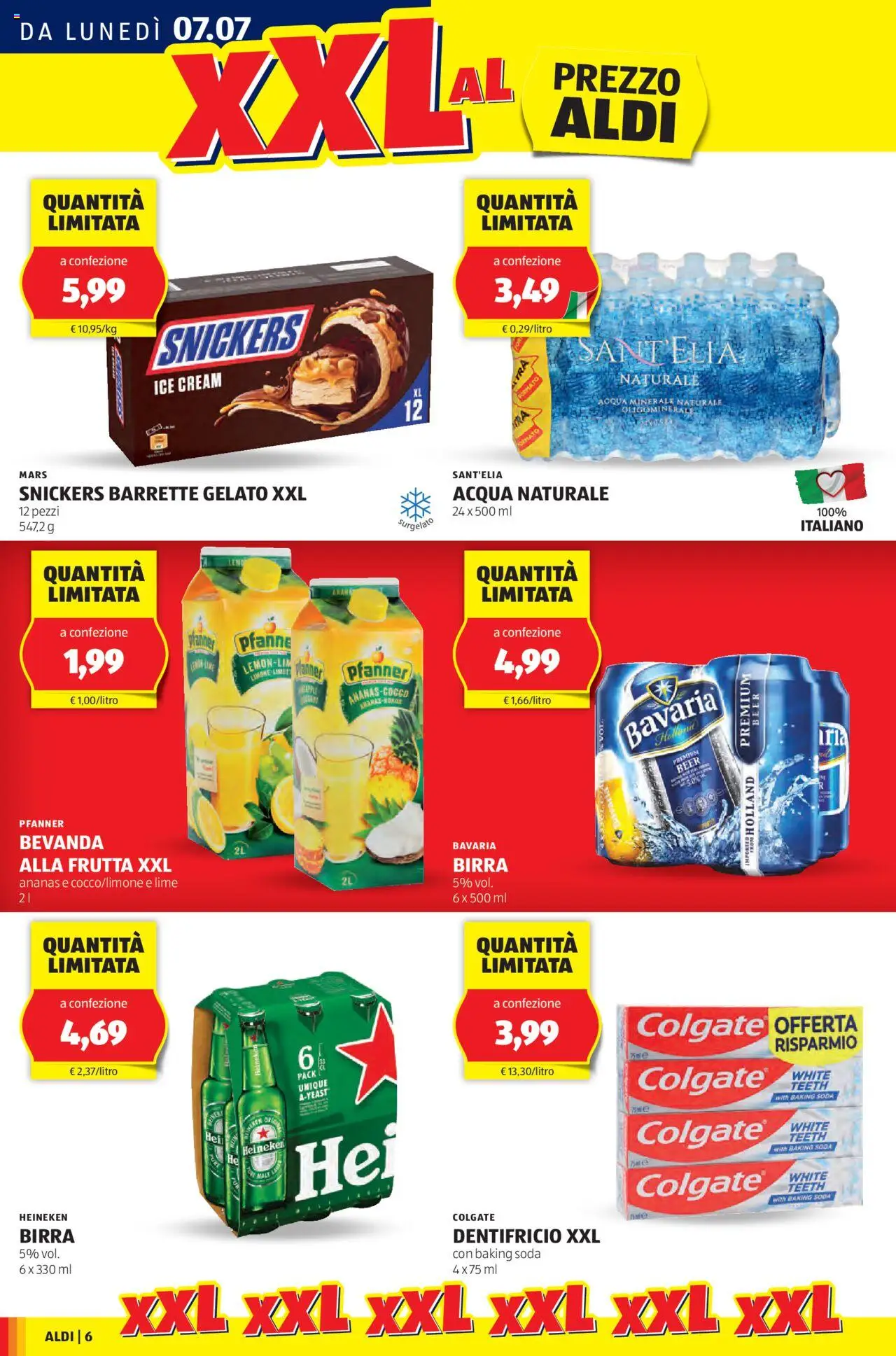 Volantino Aldi del 07.07.2025 | Pagina: 6 | Prodotti: Birra, Frutta, Acqua naturale, Acqua minerale