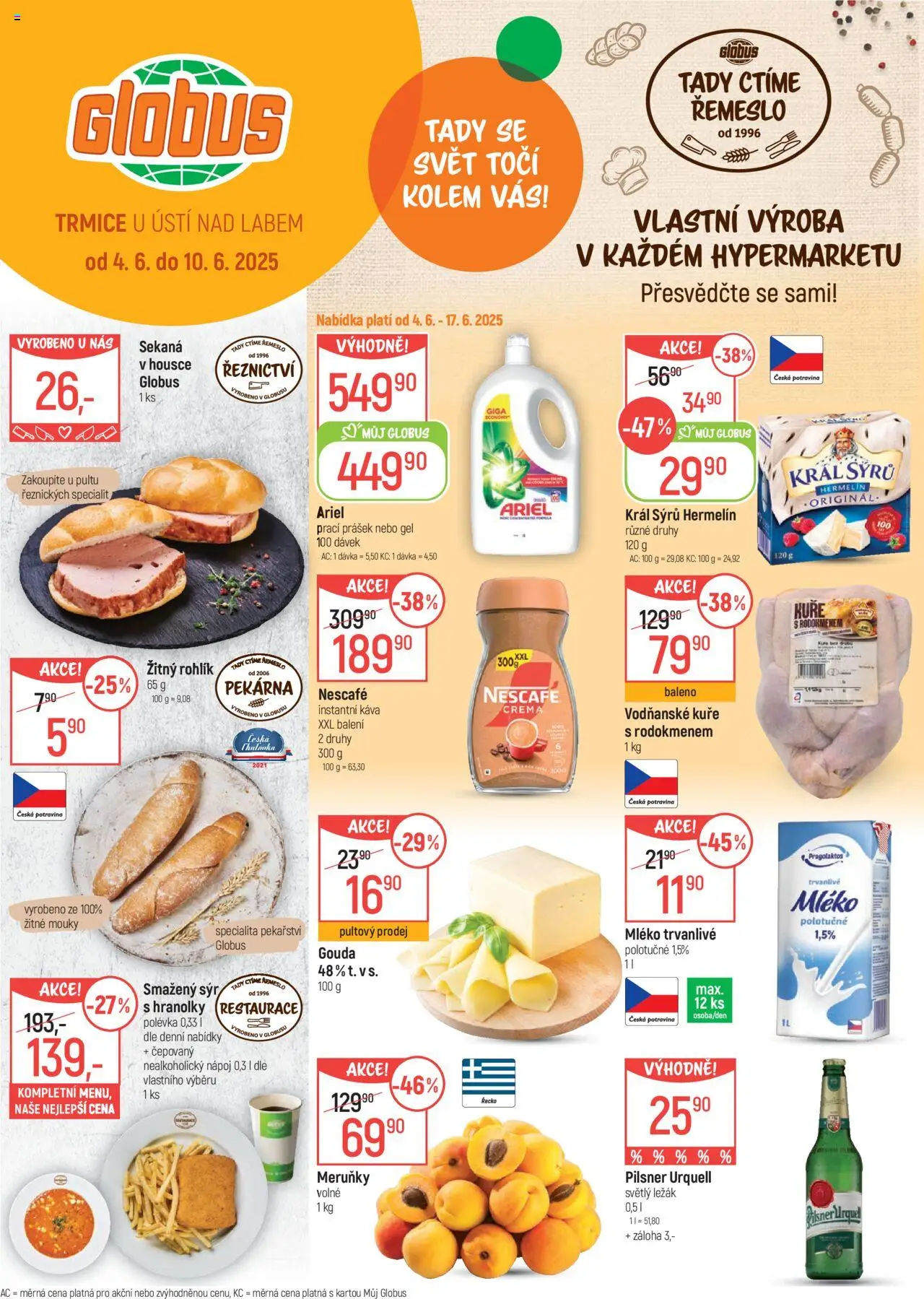 Globus leták - Trmice od 04.06.2025 | Strana: 1 | Produkty: Sýr, Pekárna, Prací Prášek, Kuře