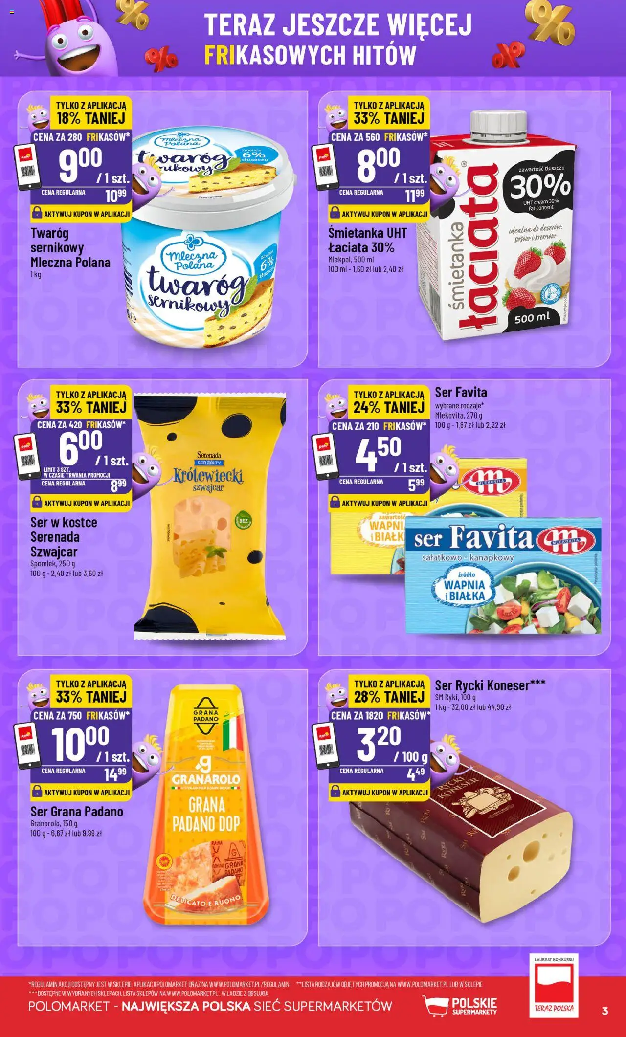 POLOmarket Gazetka - Frikasowe Hity od 22.10.2025 | Strona: 3 | Produkty: Ser żółty, Ser grana padano, Ser, Twaróg