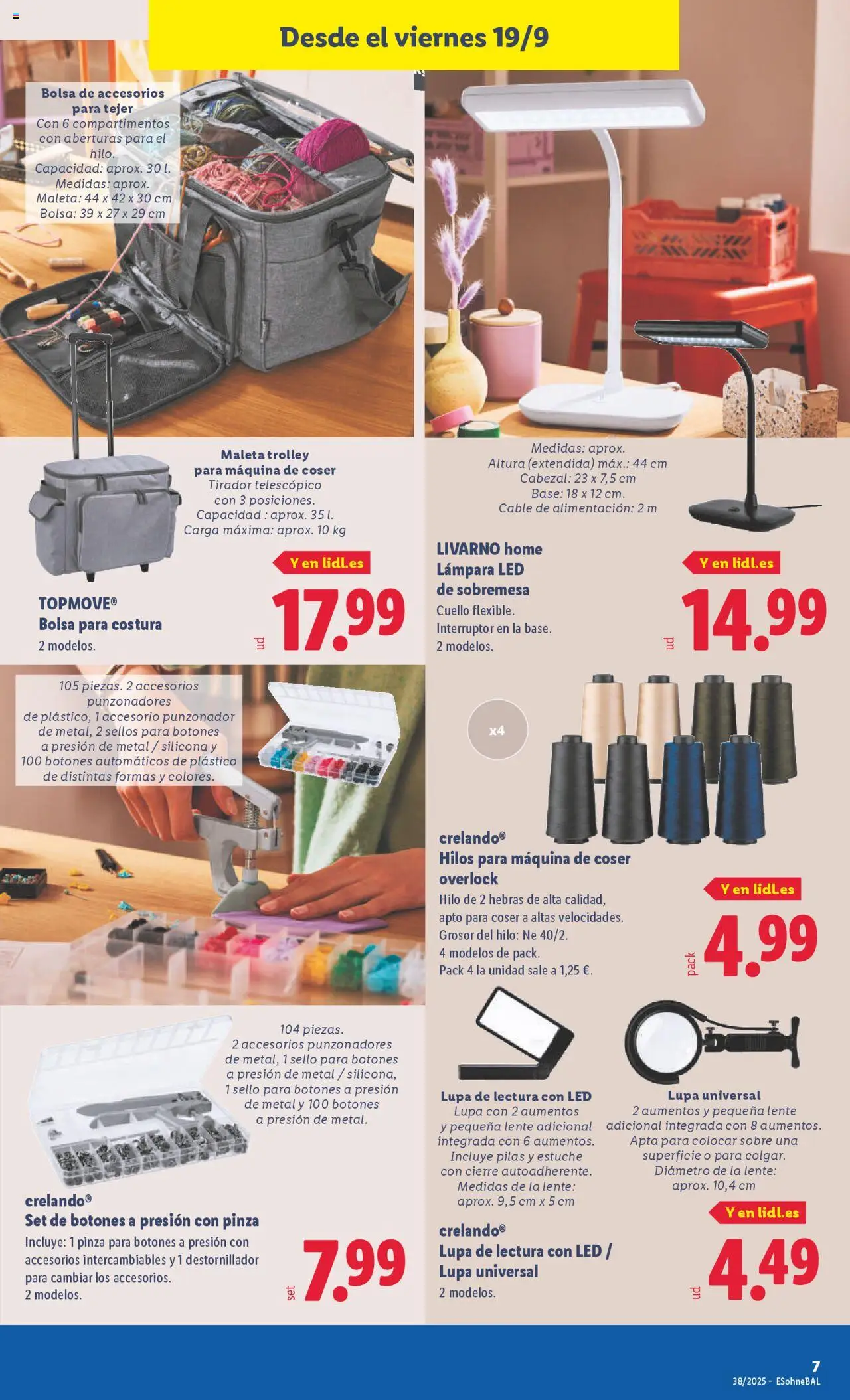 Lidl folleto de bazar │ válido desde el 15.09.2025 | Página: 15 | Productos: Maleta, Bolsa, Máquina de coser, Lámpara