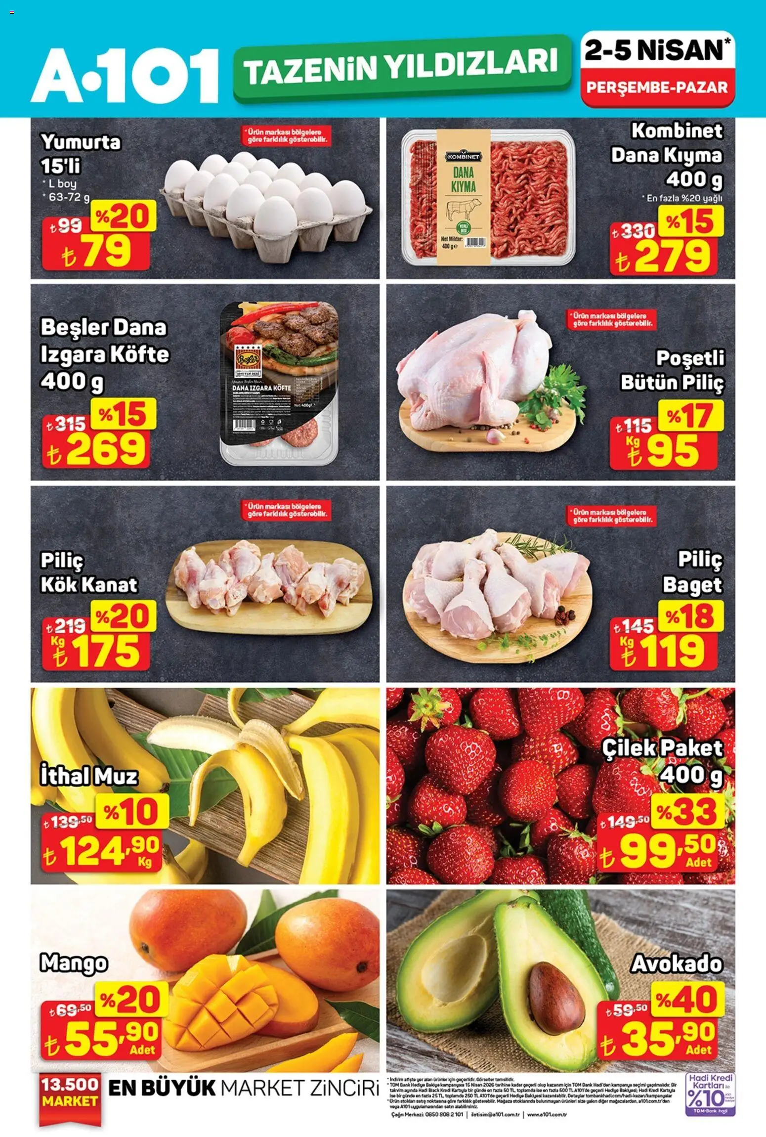 A101 - Tazenin Yıldızları - 02.04.2026 tarihinden itibaren geçerlidir | Sayfa: 1 | Ürünler: Muz, Çilek, Avokado, Piliç