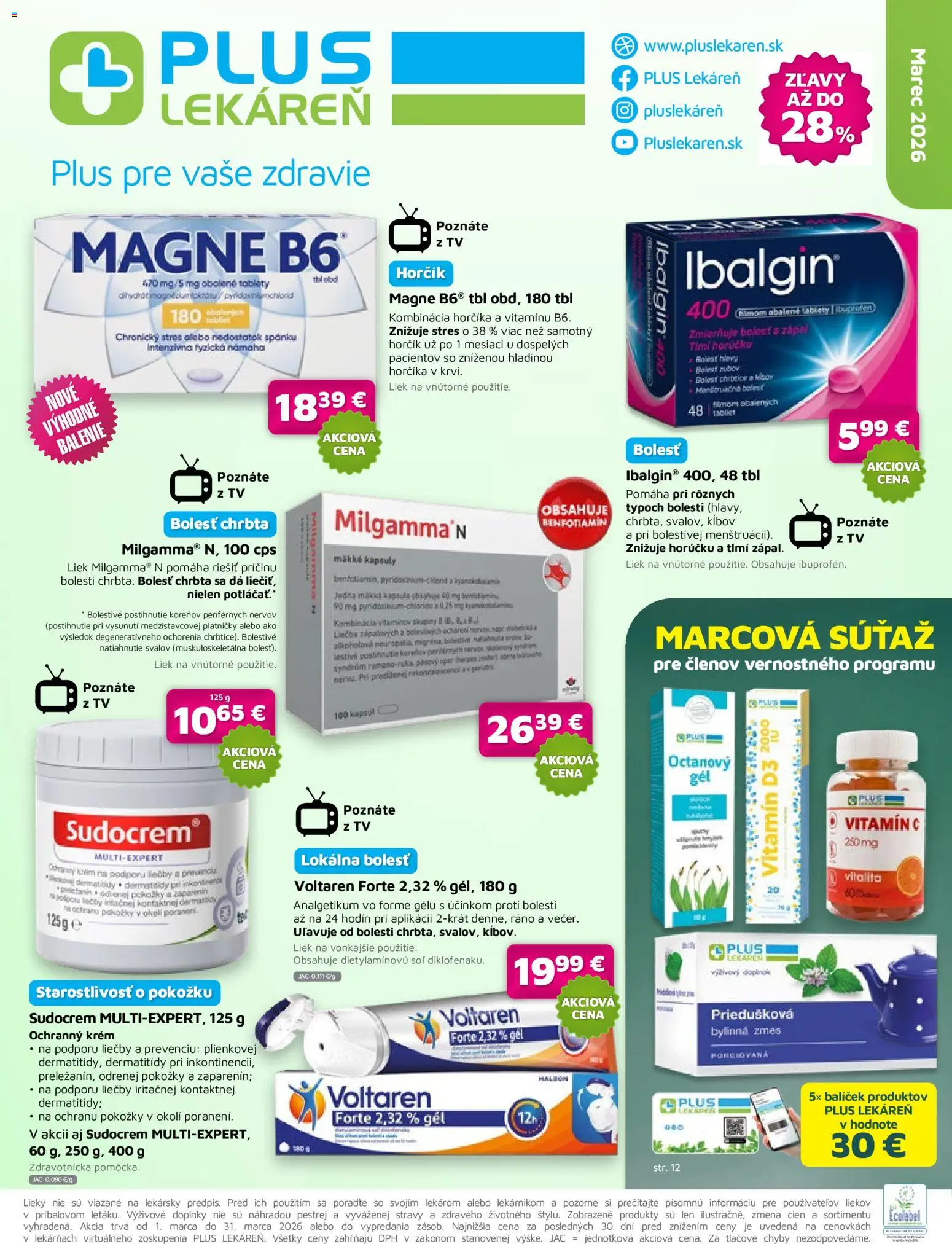 Nové Plus lekáreň akcie – leták je platný od 01.03.2026 | Strana: 1 | Produkty: Tv, Sudocrem, Voltaren