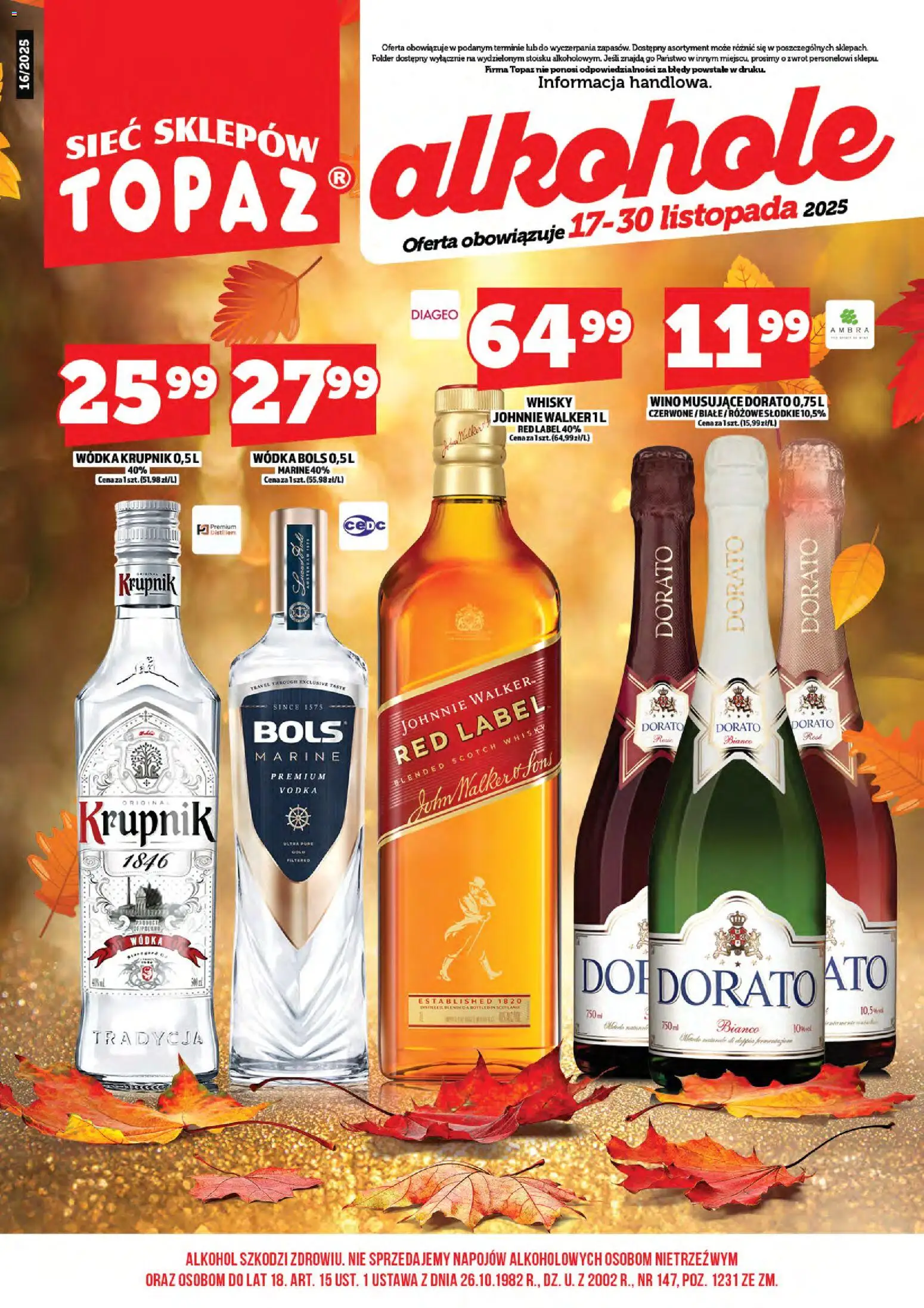 Topaz Gazetka alkoholowa od 17.11.2025 | Strona: 3 | Produkty: Vodka, Alkohol, Wódka, Whisky