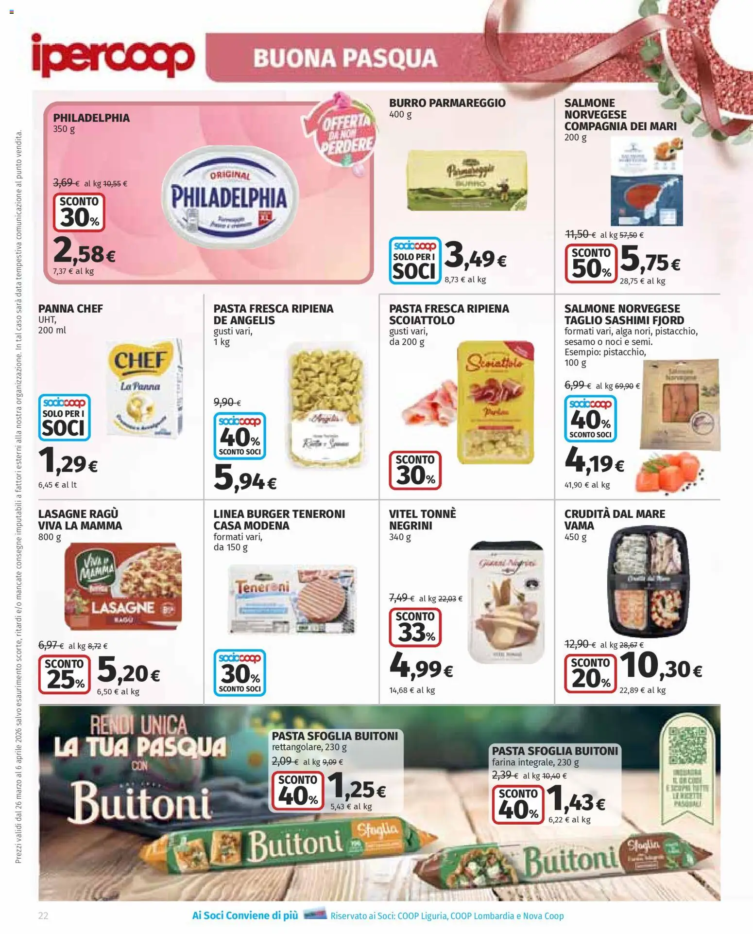 Volantino Ipercoop del 26.03.2026 | Pagina: 22 | Prodotti: Salmone, Pasta sfoglia, Data, Ragú