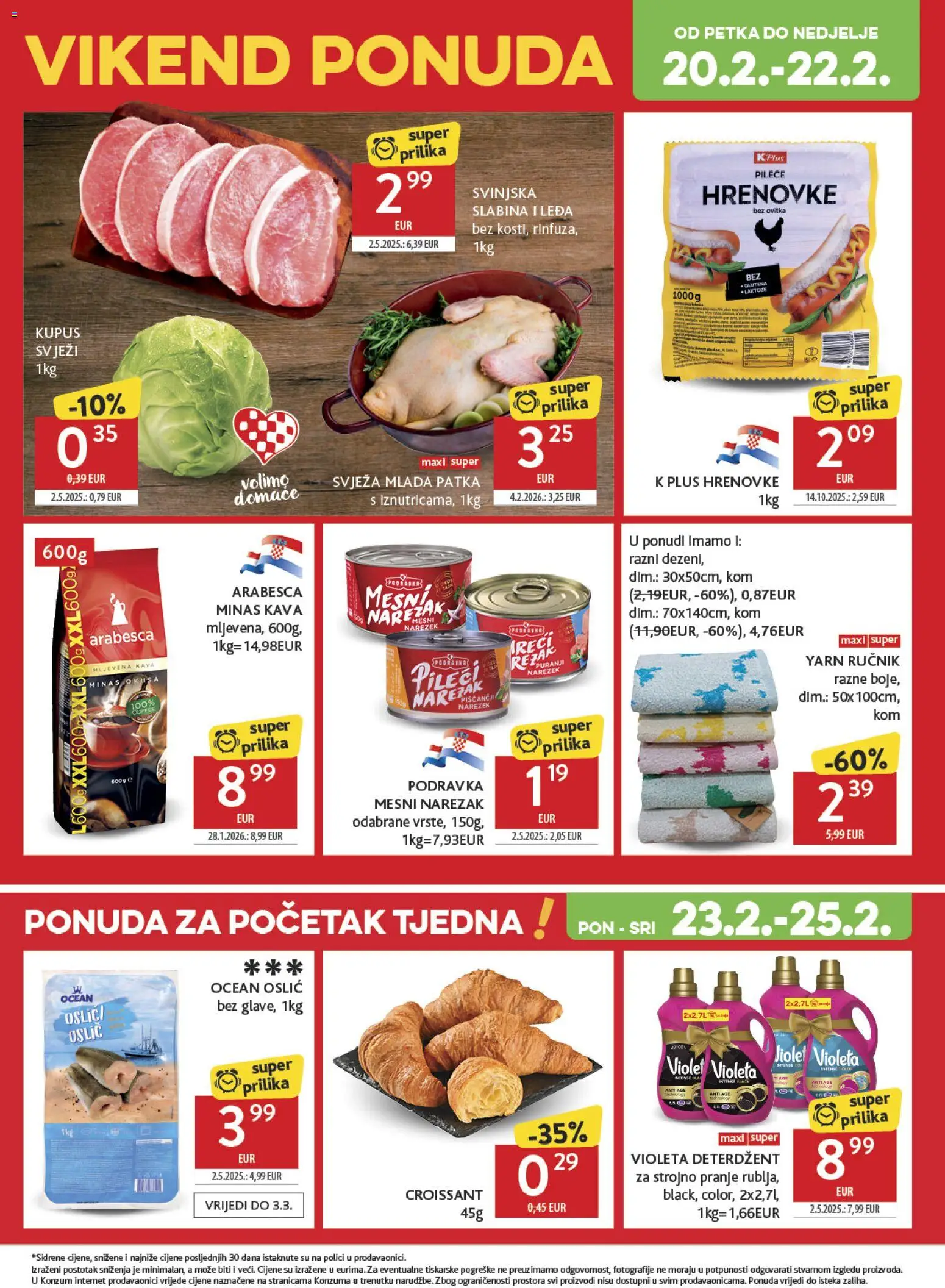 Konzum katalog | vrijedi od 18.02.2026 | Stranica: 54 | Proizvodi: Hrenovke, Podravka, Ručnik, Kupus