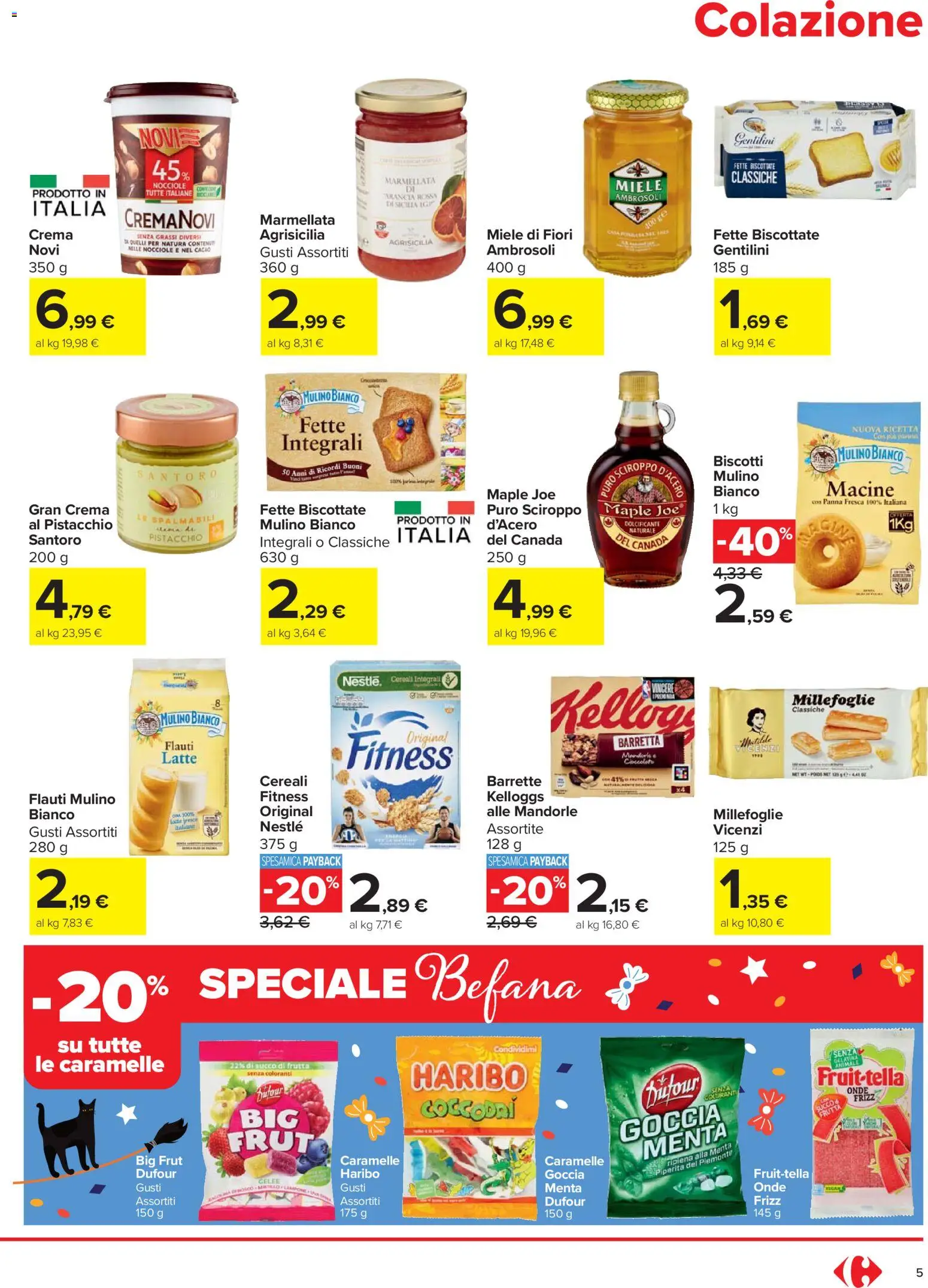 Volantino Carrefour del 27.12.2025 | Pagina: 5 | Prodotti: Dolcificante, Caramelle, Latte, Miele