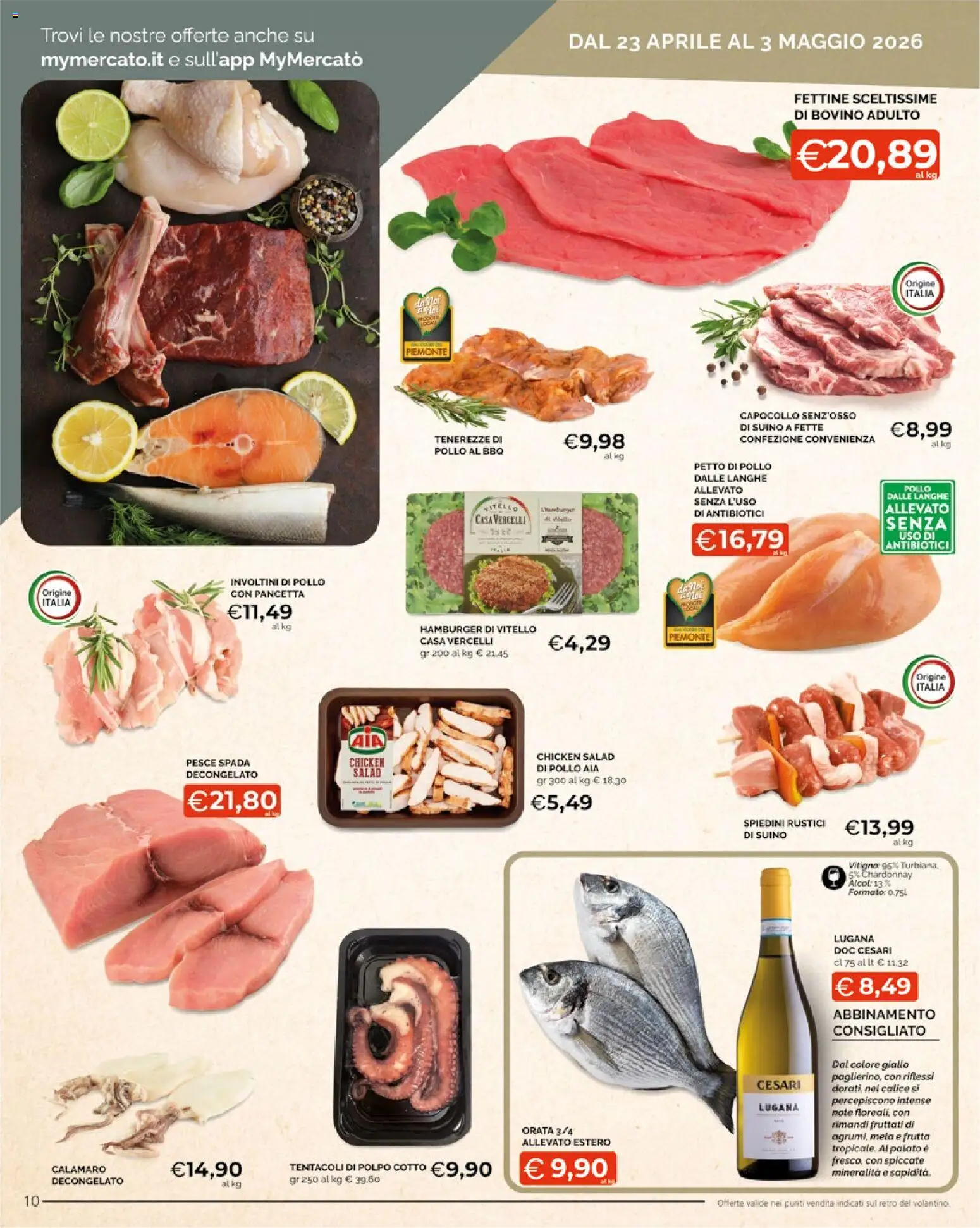 Volantino Mercatò del 23.04.2026 | Pagina: 10 | Prodotti: Pollo, Pesce, Frutta, Rustici