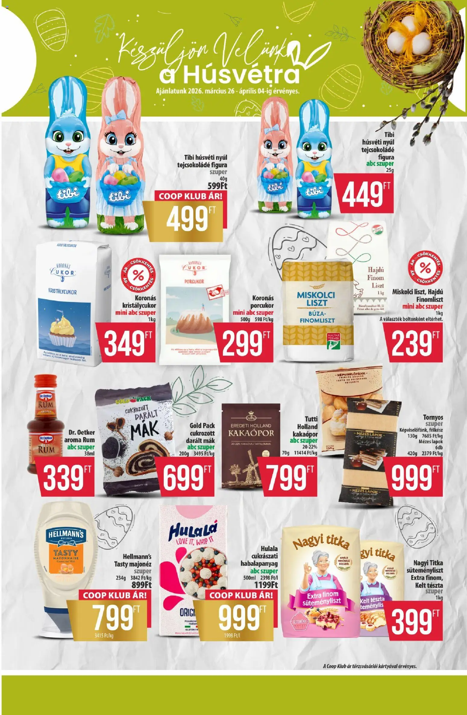 COOP akciós ujság - amely érvényes a következő dátumtól: 26.03.2026 | Oldal: 3 | Termékek: Kristálycukor, Tejcsokoládé, Kakaópor, Cukor