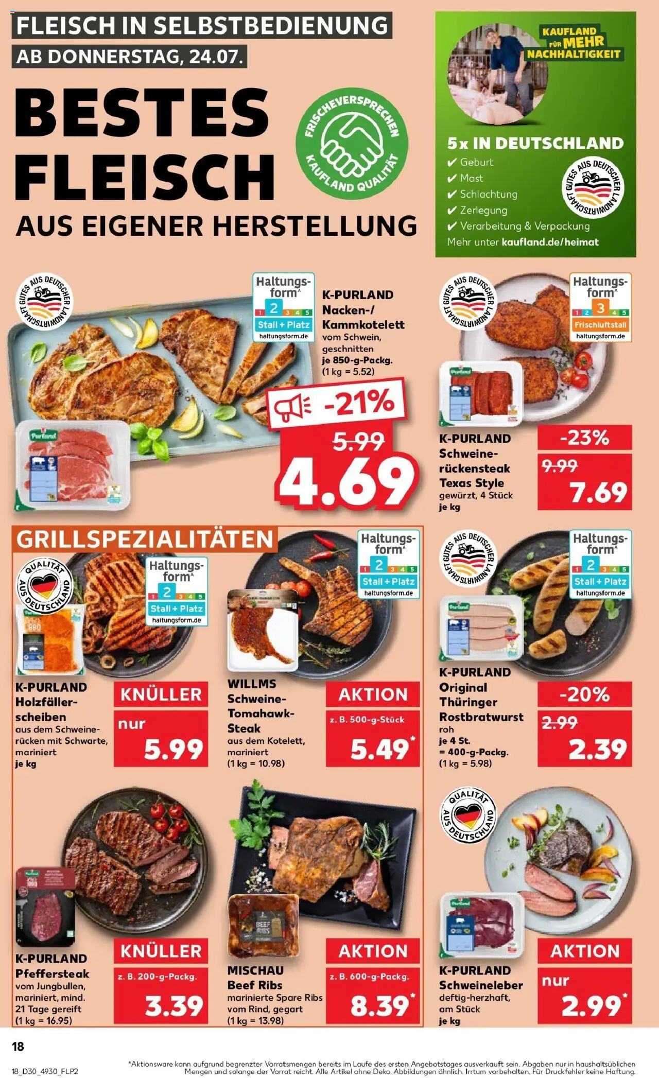 Kaufland prospekt Bottrop	 - gültig ab dem 23.07.2025 | Seite: 18 | Produkte: Spare ribs, Steak, Fleisch