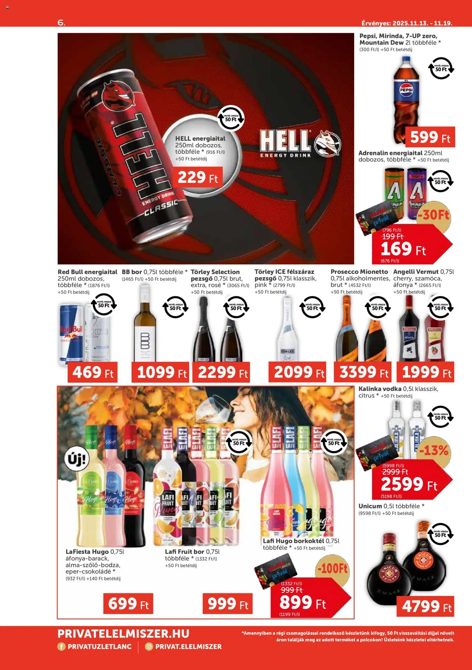 PRIVÁT akciós ujság - amely érvényes a következő dátumtól: 13.11.2025 | Oldal: 6 | Termékek: Áfonya, Red bull, Pezsgő, Só