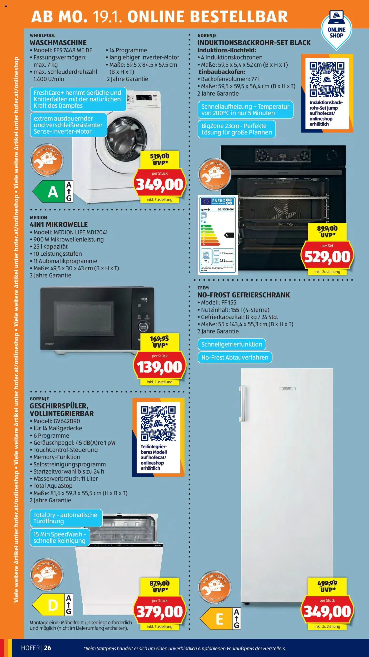 Hofer Flugblatt gültig ab 14.01.2026 | Seite: 30 | Produkte: Gefrierschrank, Waschmaschine, Mikrowelle