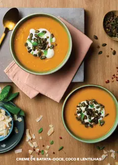 Pré-visualização CREME DE BATATA-DOCE, COCO E LENTILHAS, Cream of sweet potato, coconut and lentils. válido de 06.01.2026 | Página: 23 | Produtos: Creme