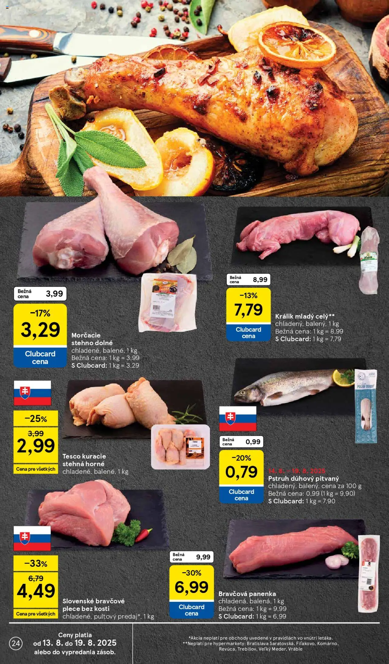 Tesco Hypermarket - leták │ platný od 13.08.2025 | Strana: 24 | Produkty: Pstruh, Bravčová panenka, Bravčové plece, Kuracie stehná