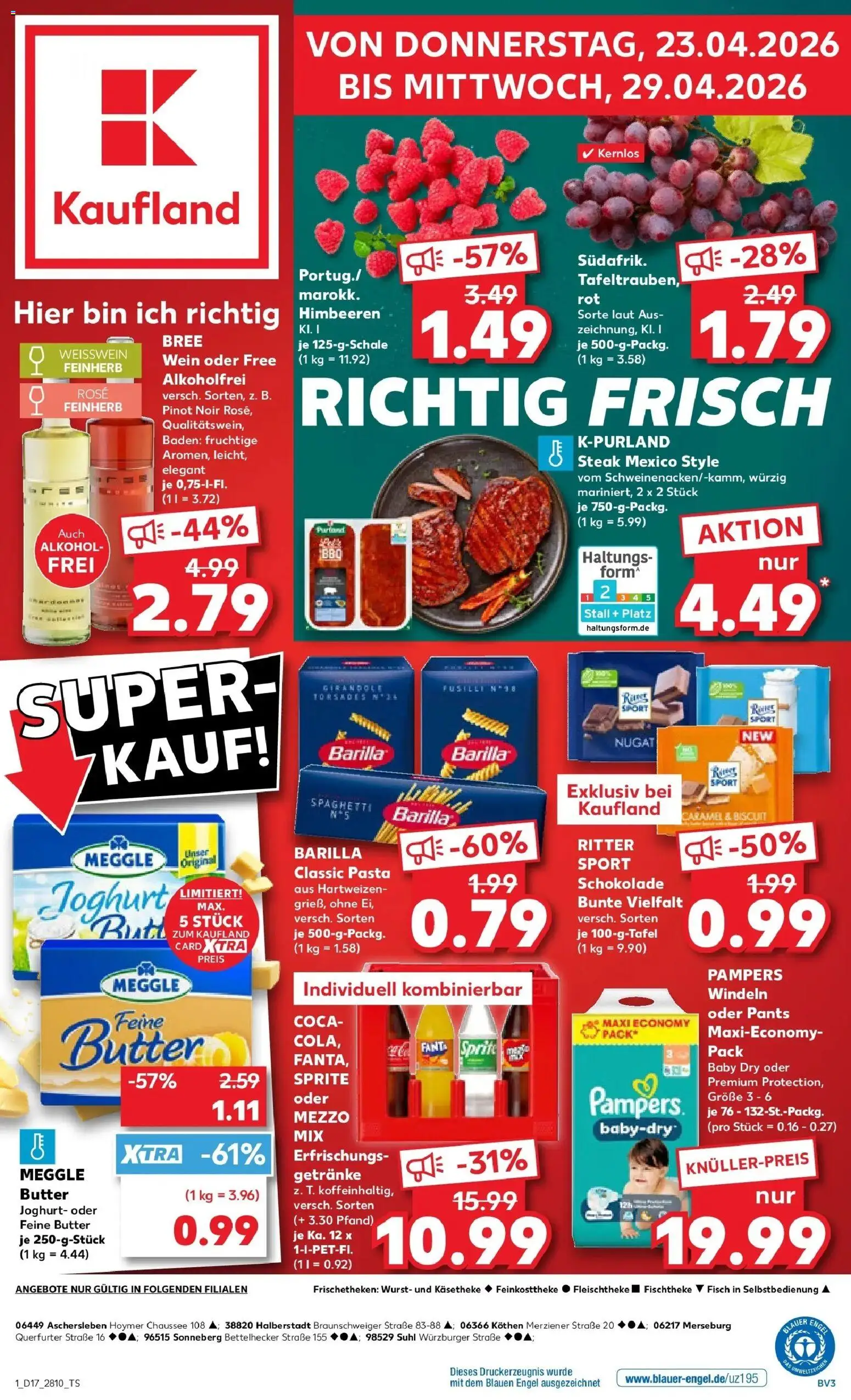 Kaufland Prospekt Merseburg	 – gültig ab 23.04.2026 | Seite: 1 | Produkte: Sprite, Ritter sport, Fisch, Wurst