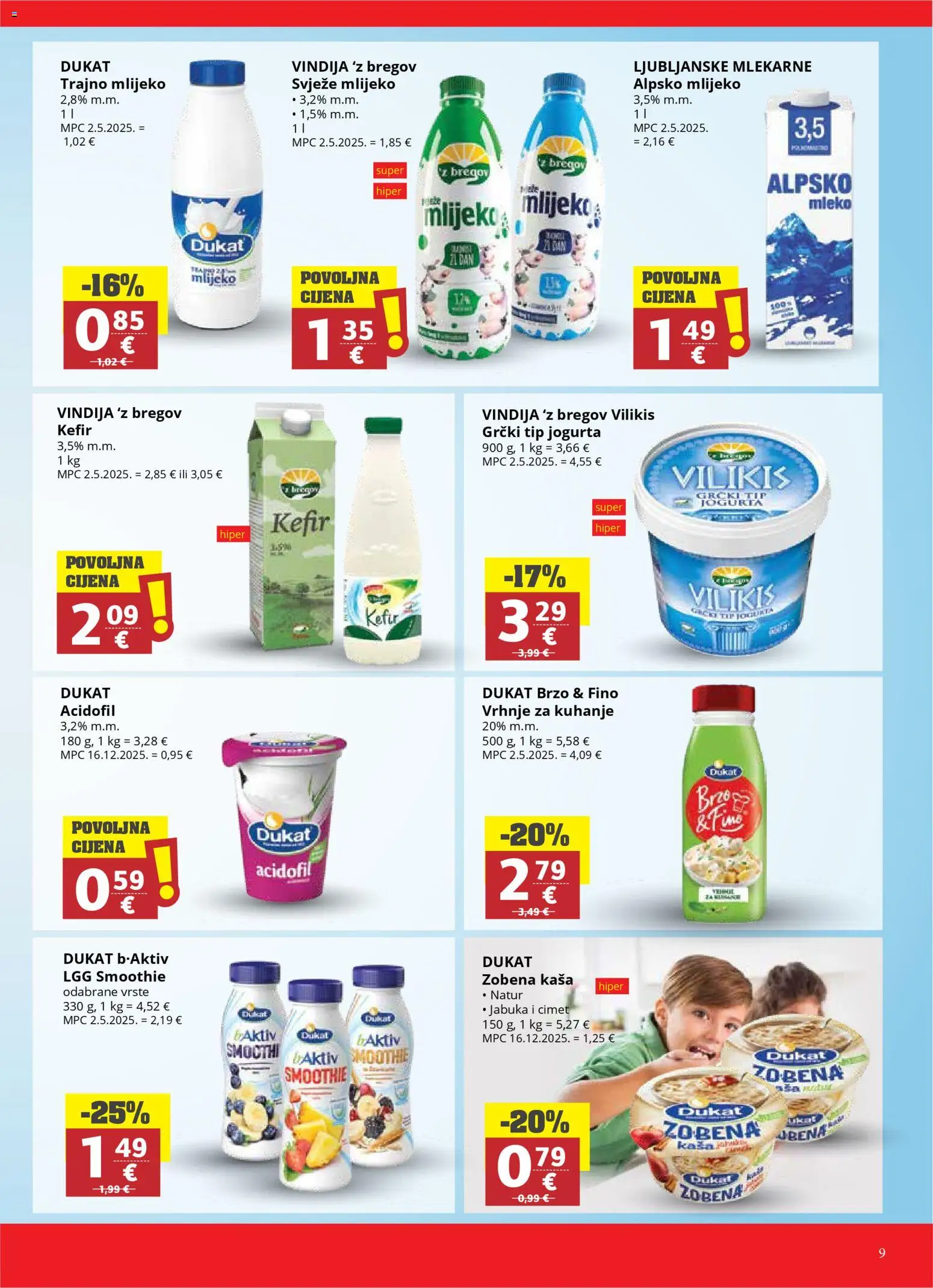 Ribola katalog | vrijedi od 22.04.2026 | Stranica: 9 | Proizvodi: Mlijeko, Trajno mlijeko, Smoothie, Alpsko mlijeko