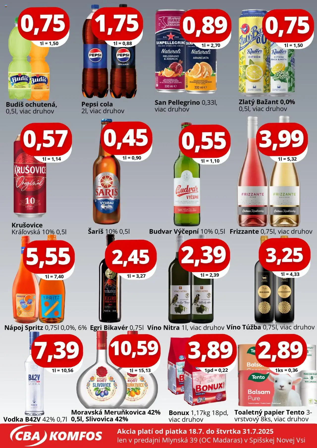 CBA Komfos Gastrocash Spišská Nová Ves │ platný od 18.07.2025 | Strana: 4 | Produkty: Víno, Budvar, Zlatý Bažant, Bonux