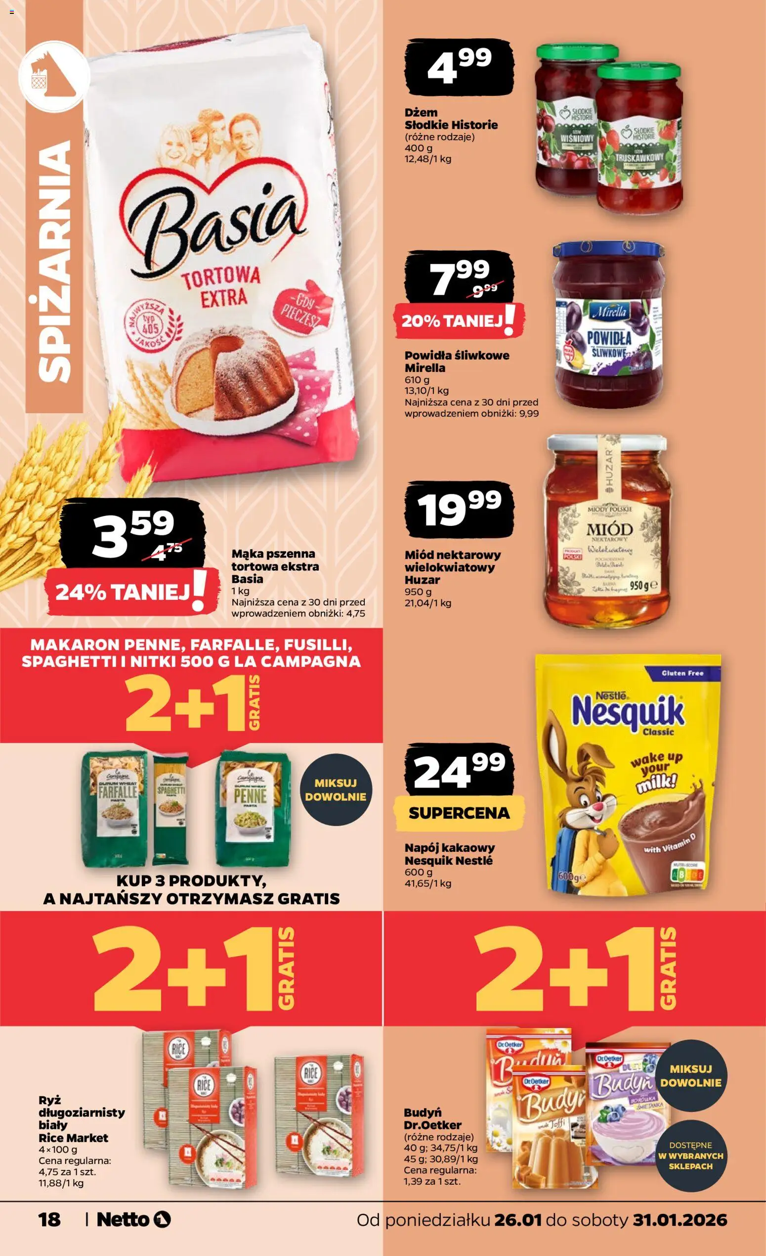 Netto gazetka - Spożywcza od 26.01.2026 | Strona: 18 | Produkty: Miód, Penne, Powidła, Makaron