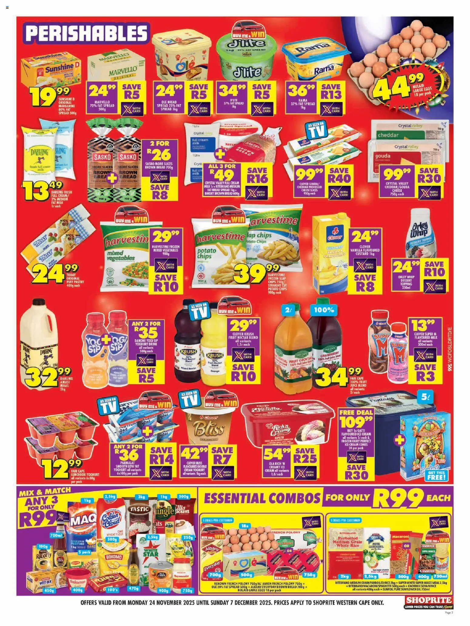 New Shoprite catalogue – valid from 24.11.2025 | Page: 3 | Products: Bakery, Cheese, Bread, Chips