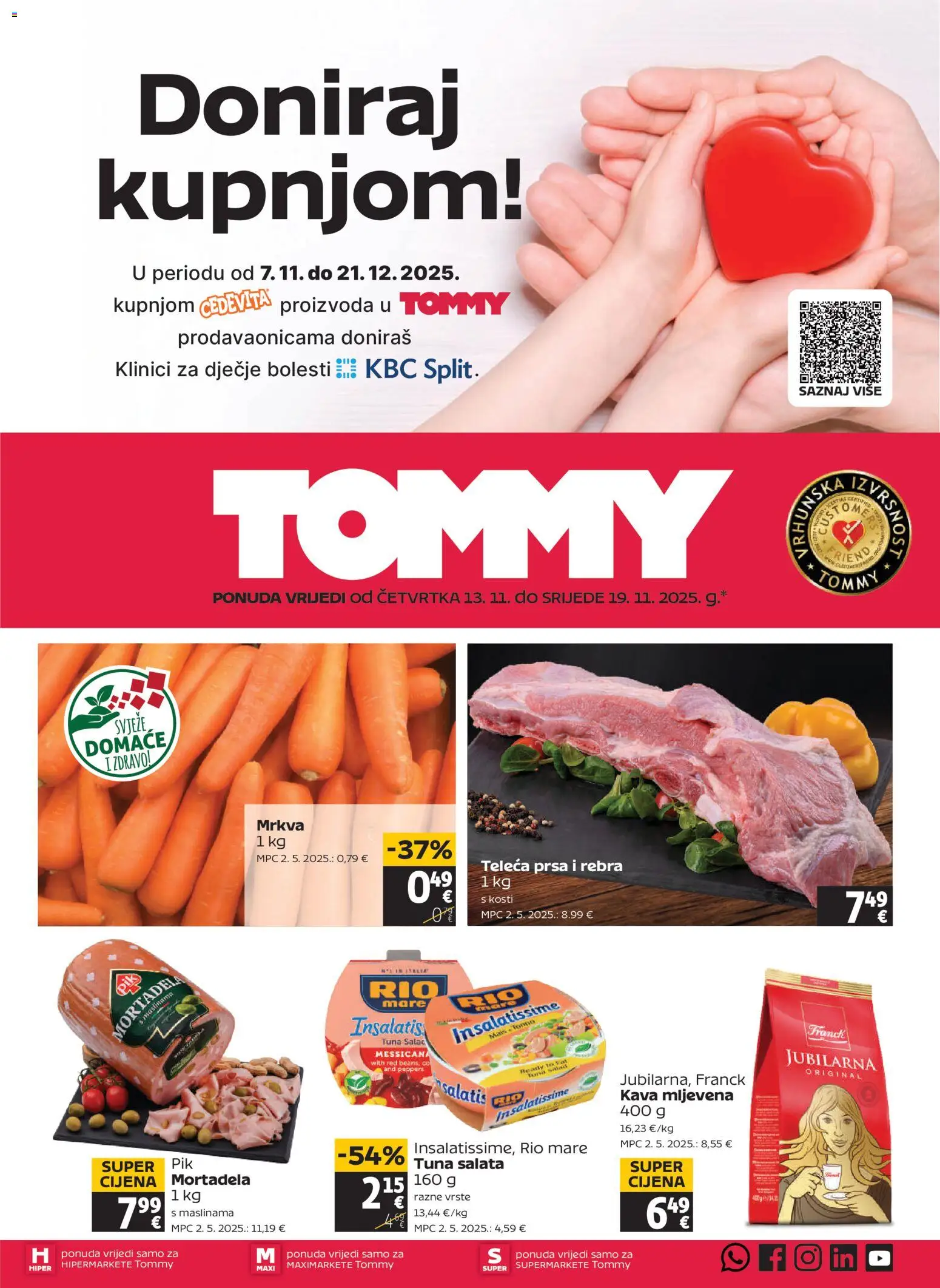 Tommy katalog | vrijedi od 13.11.2025 | Stranica: 1 | Proizvodi: Rio Mare, Mortadela, Mrkva, Cedevita