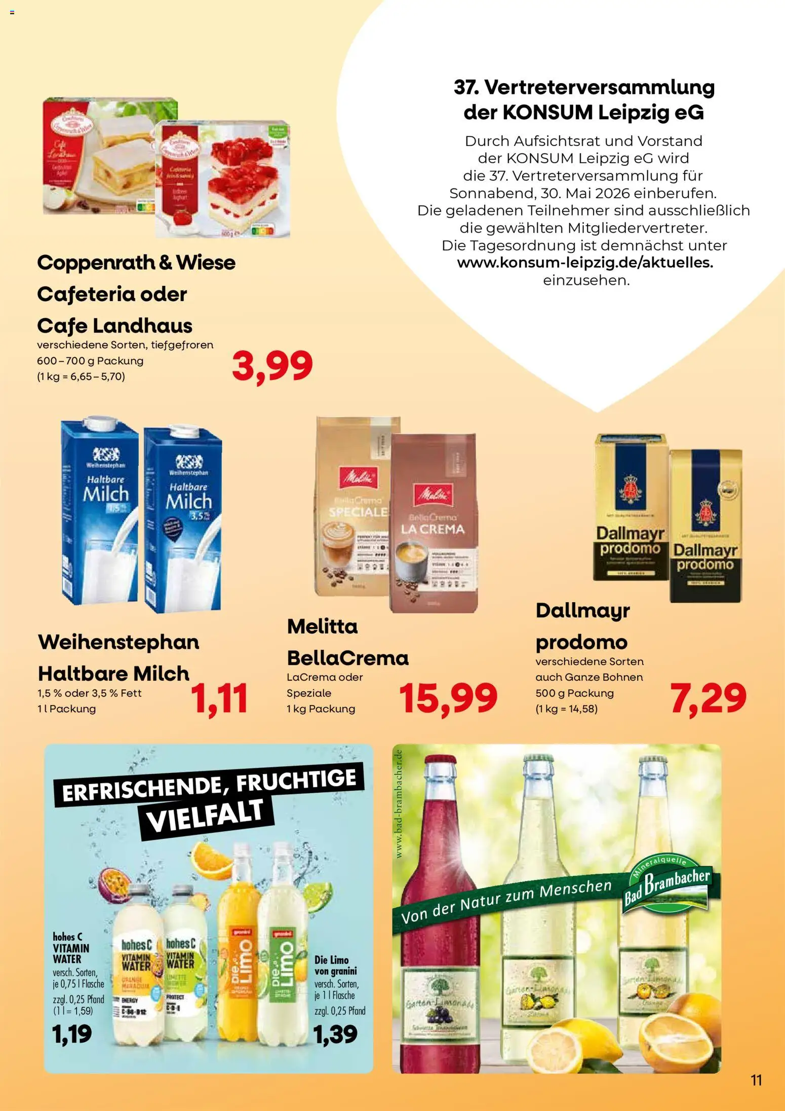KONSUM Leipzig Kundenjournal – gültig ab 23.03.2026 | Seite: 11 | Produkte: Milch, Bad, Dallmayr, Granini
