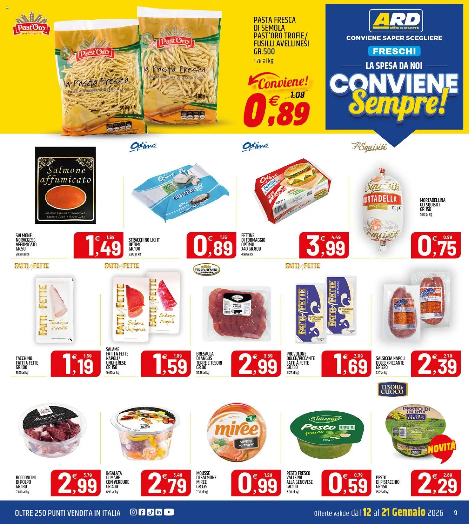 Volantino ARD Discount del 12.01.2026 | Pagina: 9 | Prodotti: Salame, Salmone, Polpo, Stracchino
