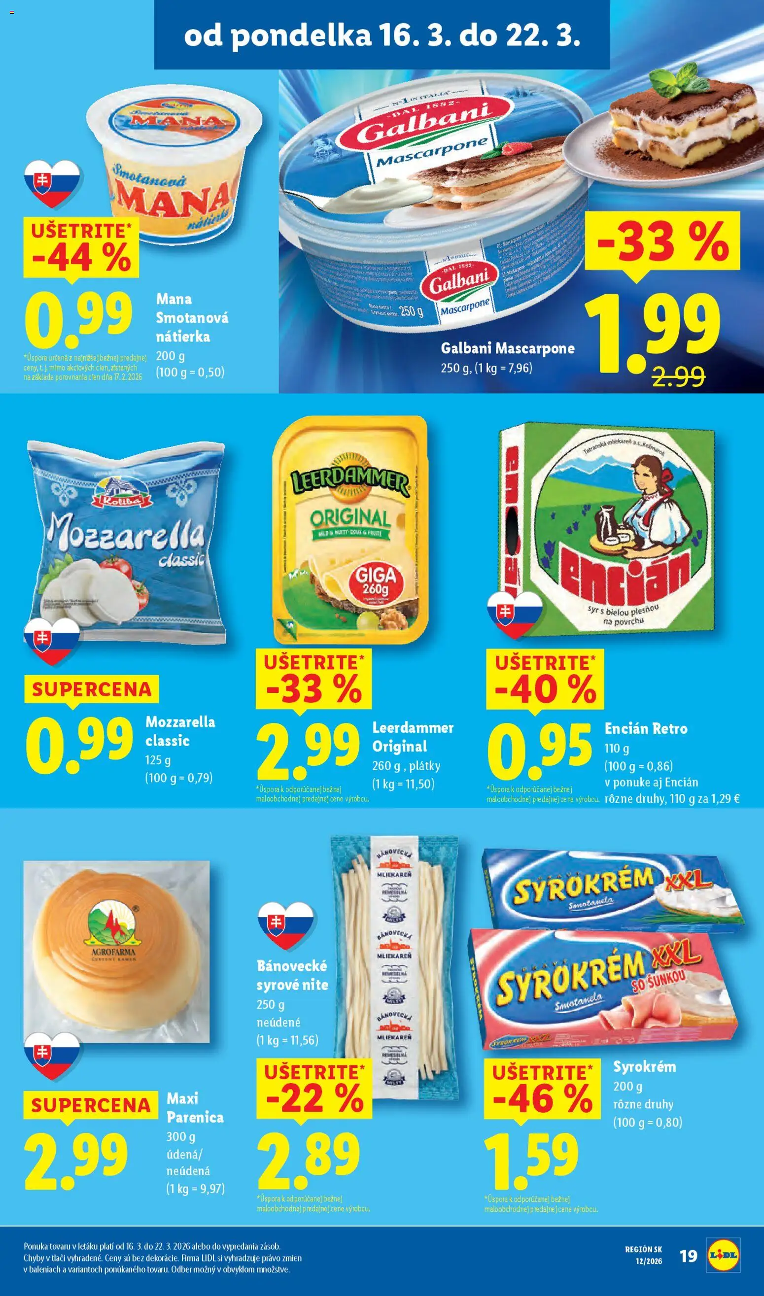 Nové Lidl akcie – leták je platný od 16.03.2026 | Strana: 25 | Produkty: Syr, Mozzarella, Encián, Mascarpone