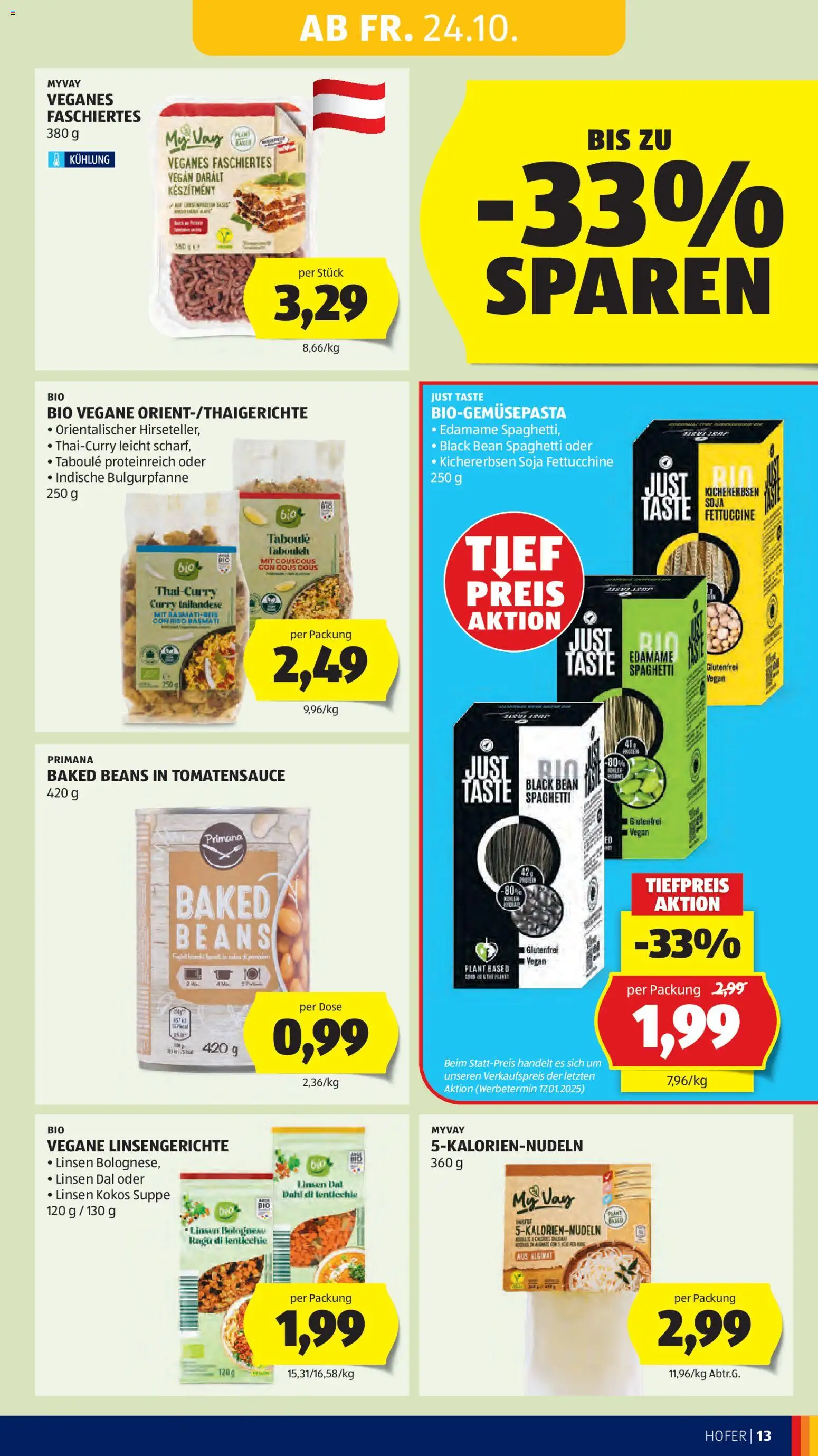 Hofer AT akciós ujság - amely érvényes a következő dátumtól: 24.10.2025 | Oldal: 15 | Termékek: Protein, Vegán