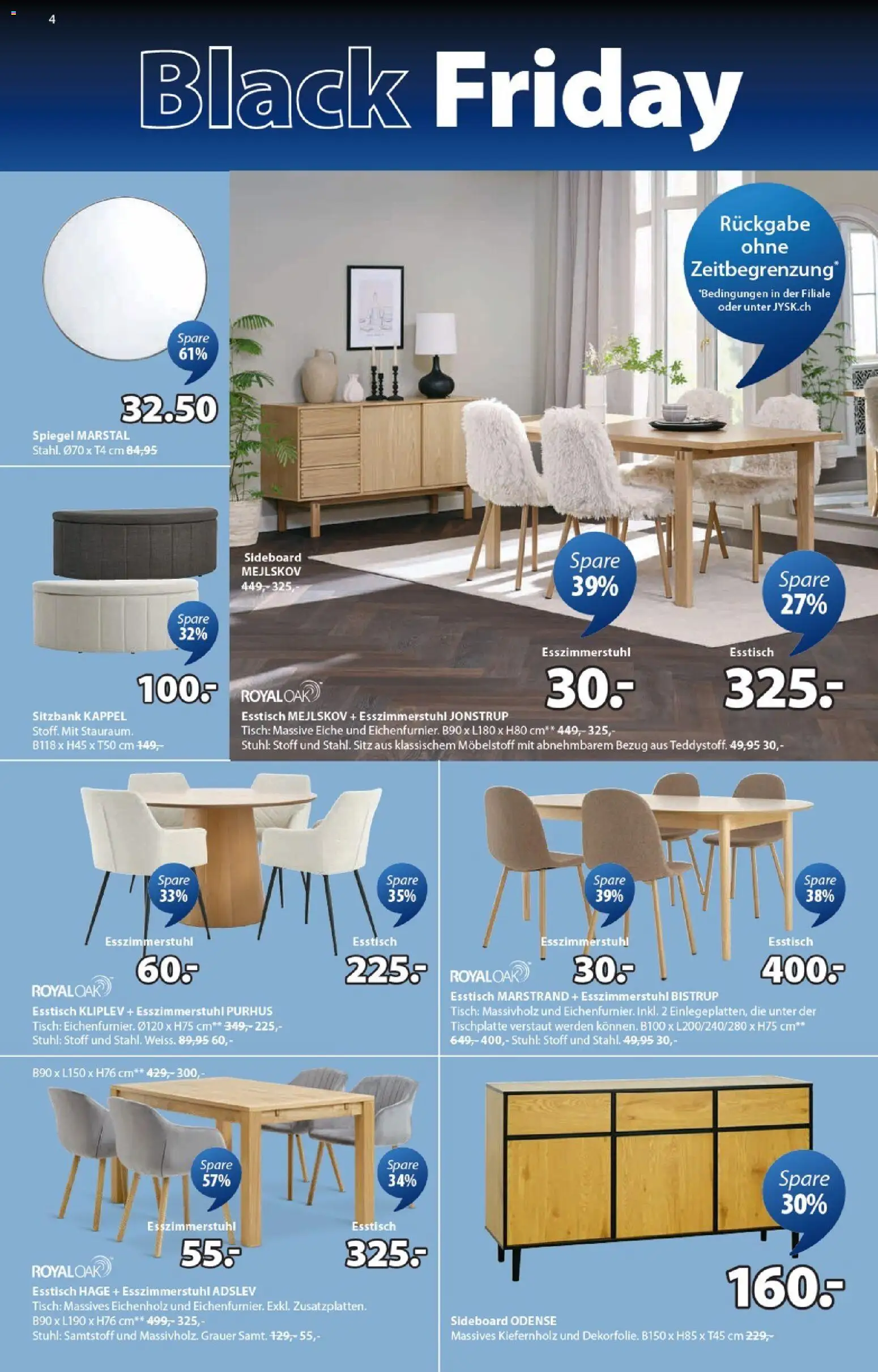 JYSK - Black Friday – gültig ab 18.11.2025 | Seite: 4 | Produkte: Sitzbank, Stuhl, Spiegel, Esstisch