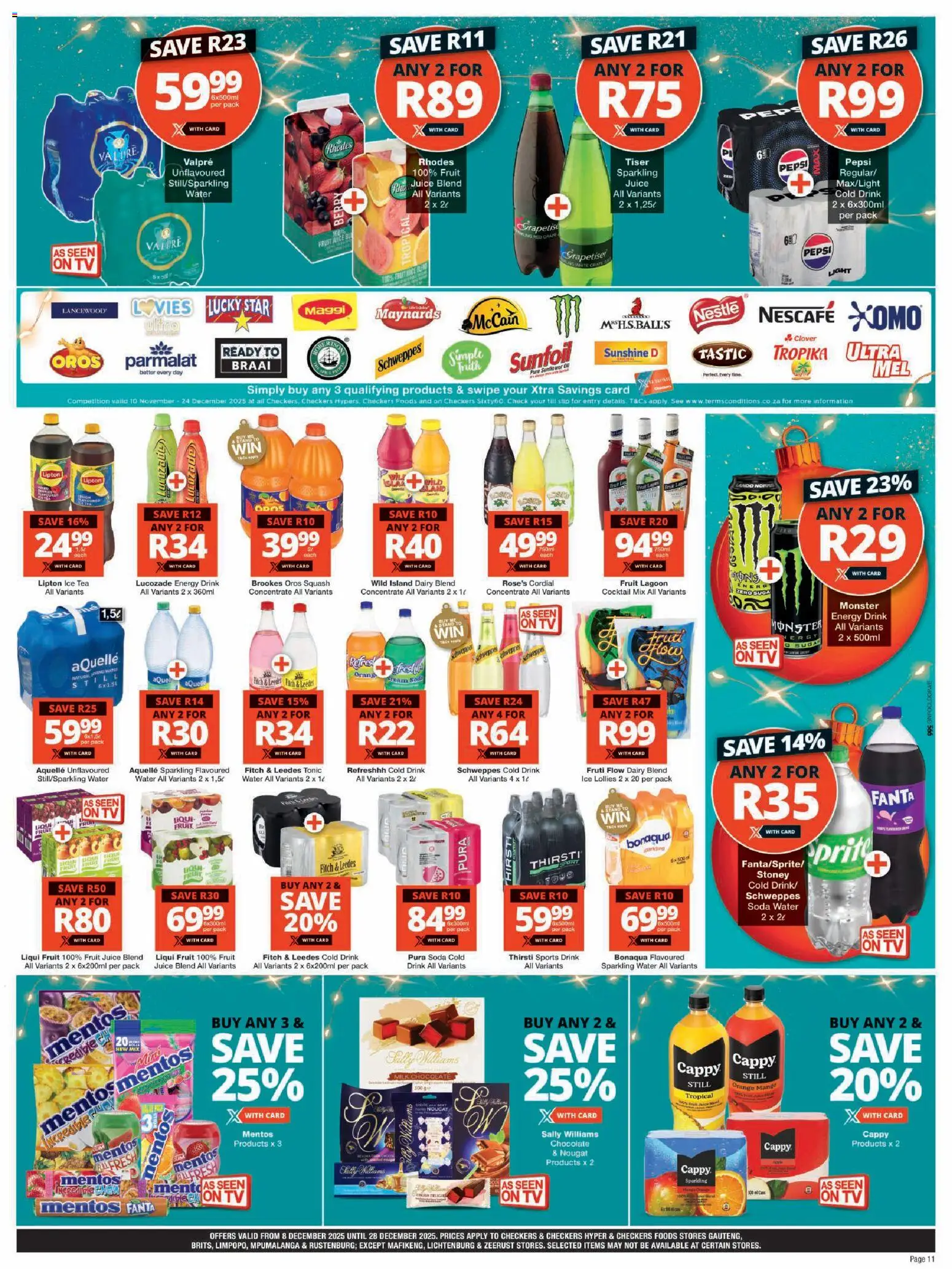 New Checkers catalogue – valid from 08.12.2025 | Page: 11 | Products: Tea, Stoney, Water, Dairy blend