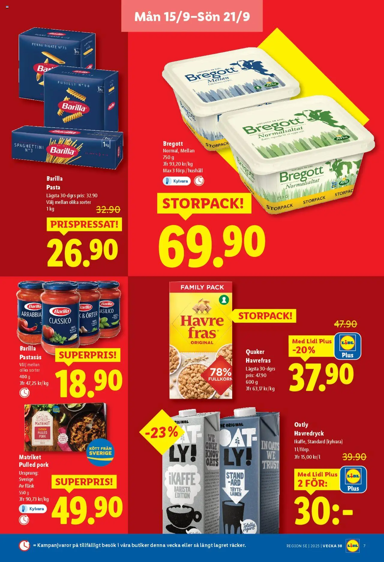 Lidl reklamblad aktuell från 15.09.2025 | Sida: 7 | Produkter: Bregott, Havredryck, Fläsk, Fräs