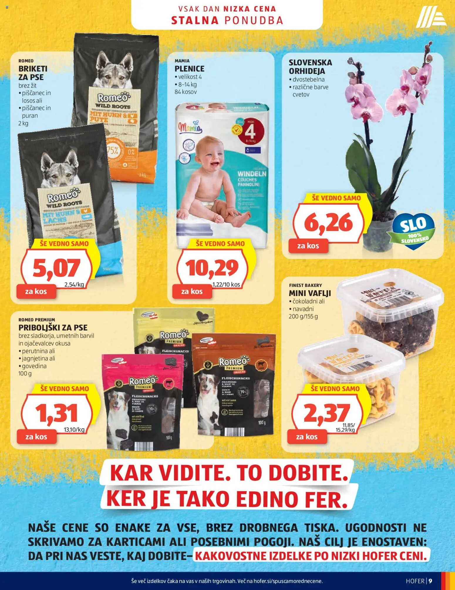 Novi Hofer katalog ponudbe – veljaven od 22.04.2026 | Stran: 9 | Izdelki: Plenice, Losos, Kos, Priboljški