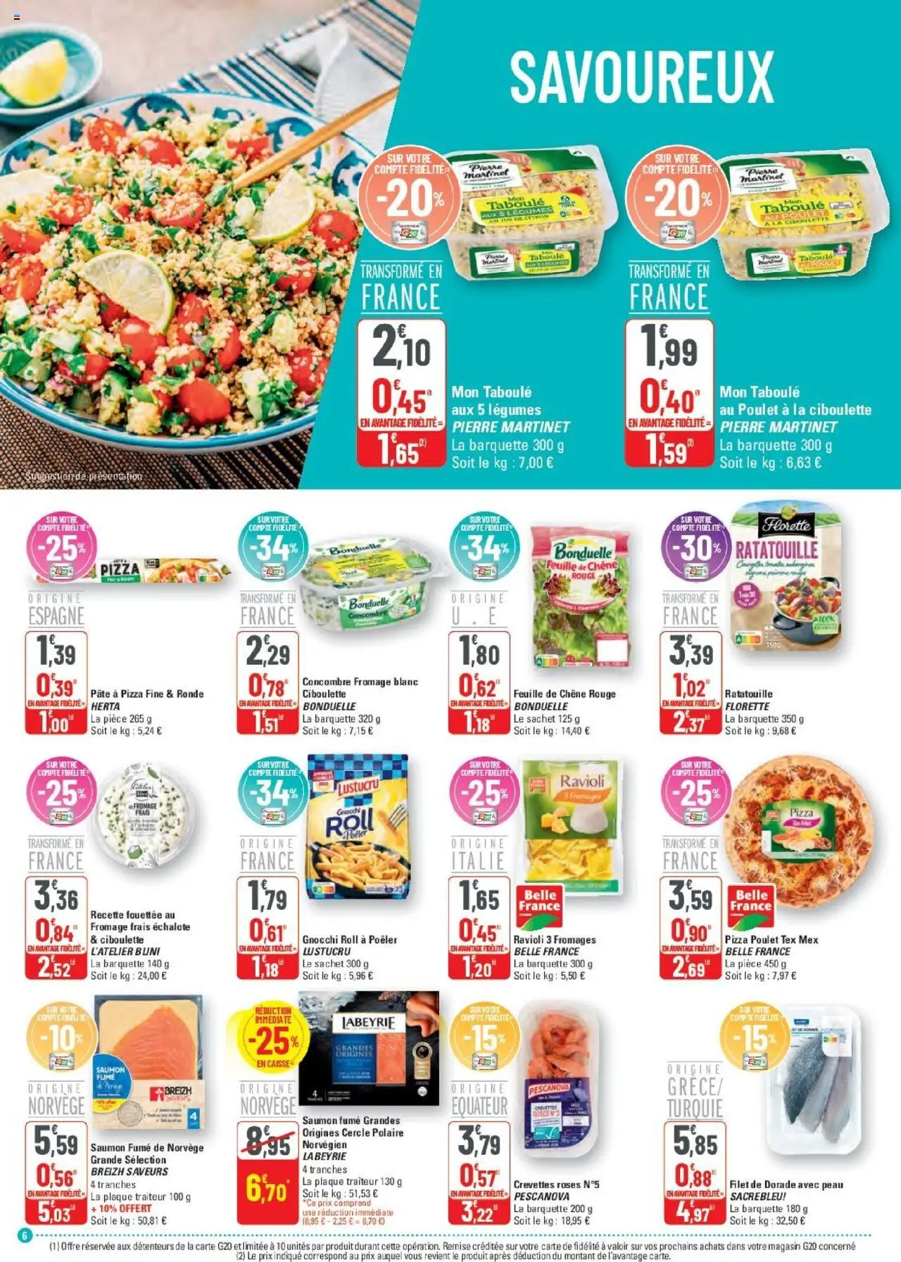  | Page: 6 | Produits: Concombre, Pâte à pizza, Fromage, Saumon