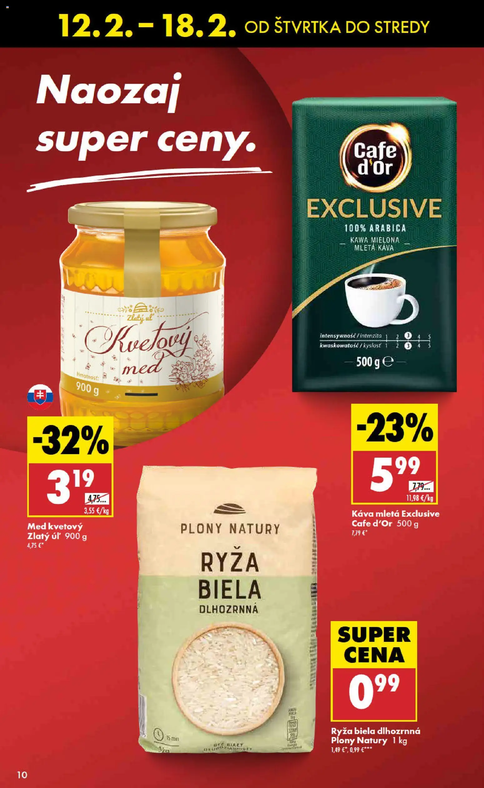 Nové Biedronka akcie – leták je platný od 12.02.2026 | Strana: 10 | Produkty: Káva, Ryža, Med
