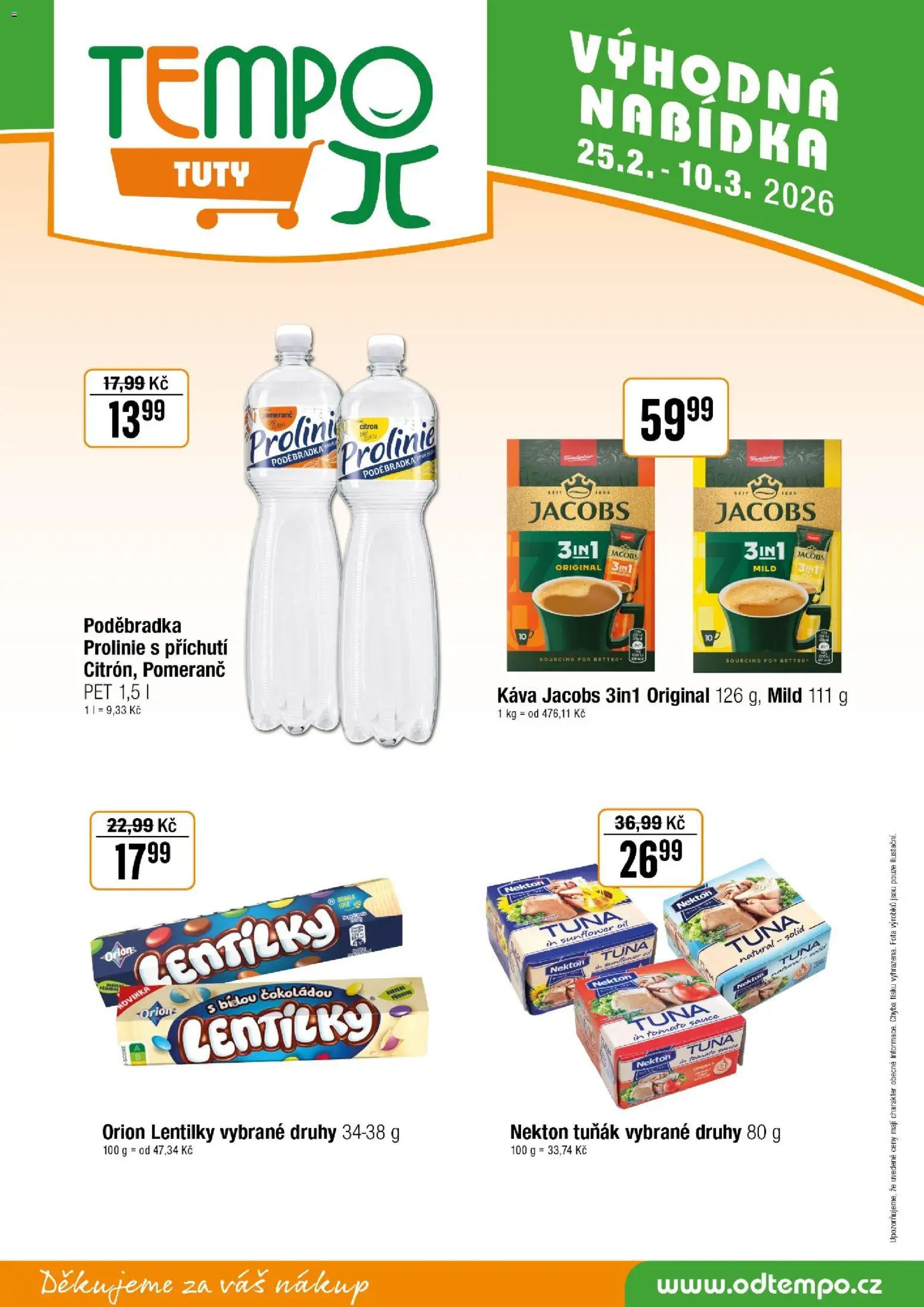 Tempo leták - Tuty od 25.02.2026 | Strana: 12 | Produkty: Káva, Poděbradka, Jacobs, Lentilky