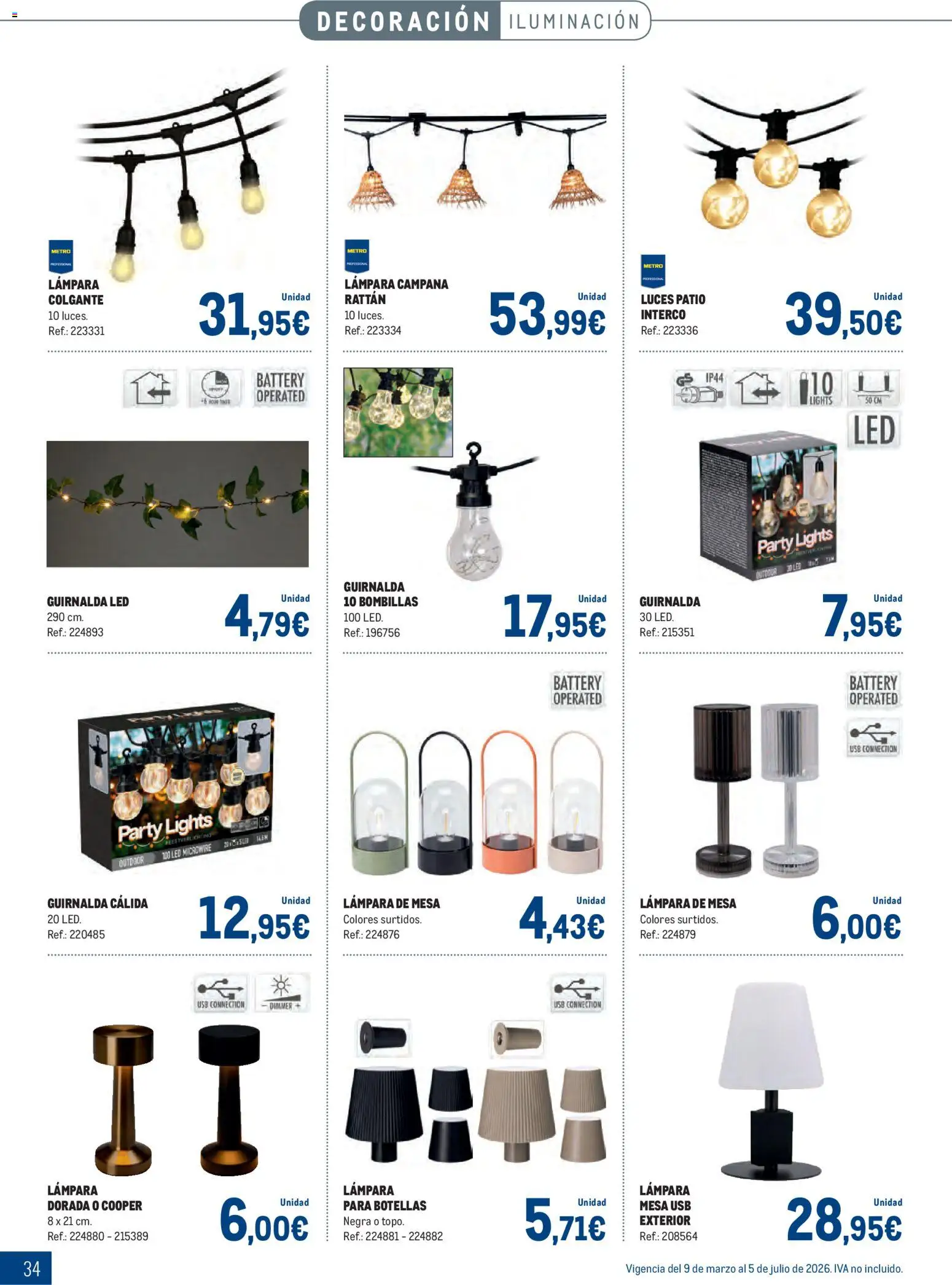Makro - Especial Terrazas │ válido desde el 09.03.2026 | Página: 34 | Productos: USB, Galette de chaise, Mesa, Lámpara