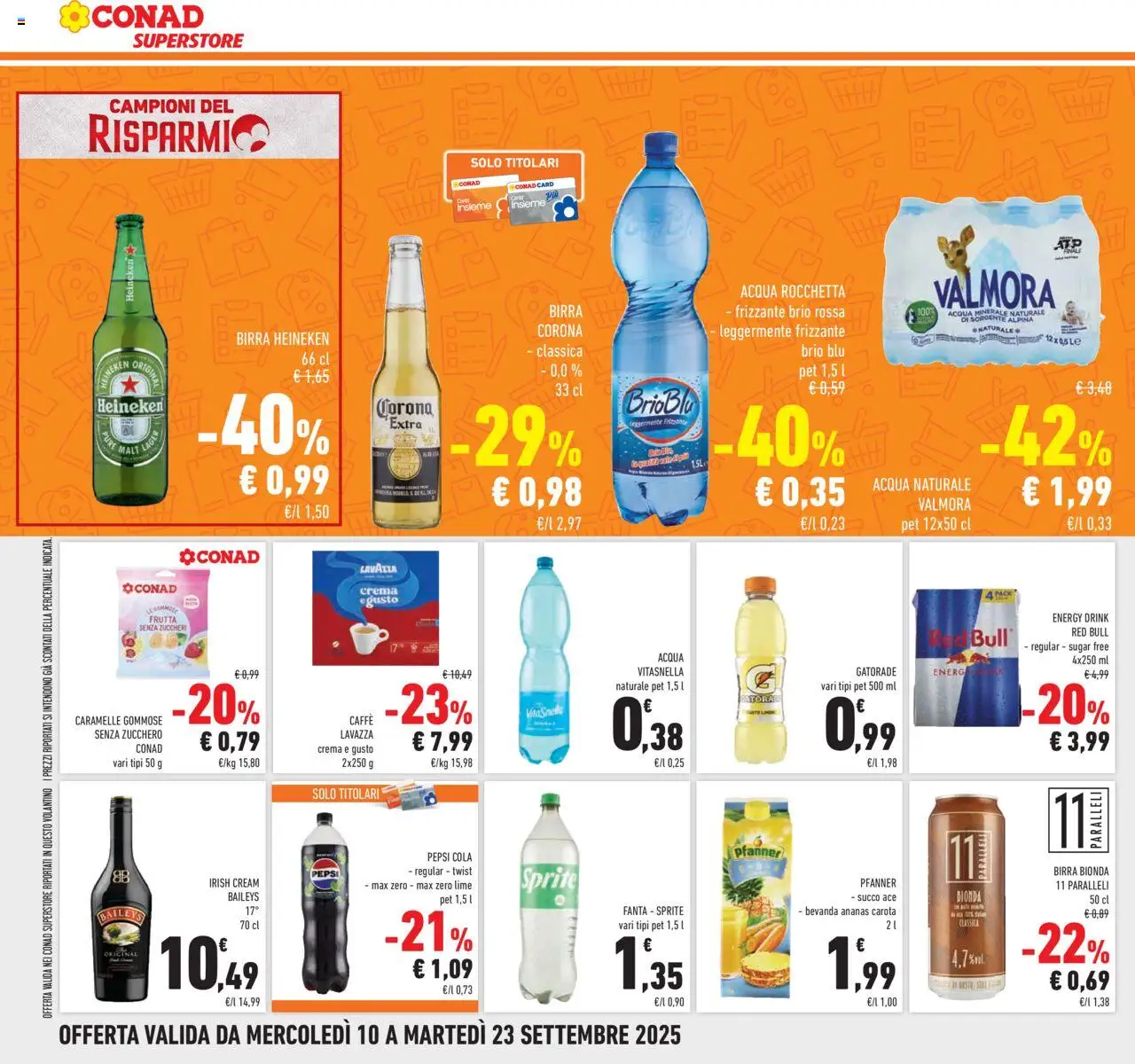 Volantino Conad del 10.09.2025 | Pagina: 32 | Prodotti: Succo, Caramelle, Acqua naturale, Heineken