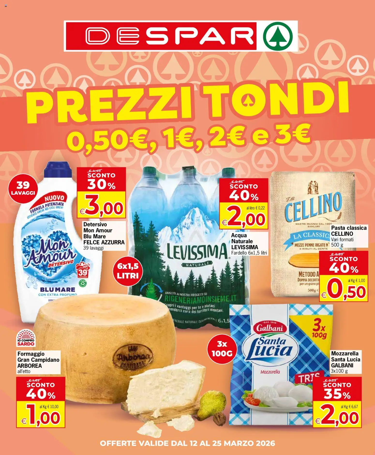 Volantino Despar del 12.03.2026 | Pagina: 1 | Prodotti: Tè, Acqua, Mozzarella, Pasta