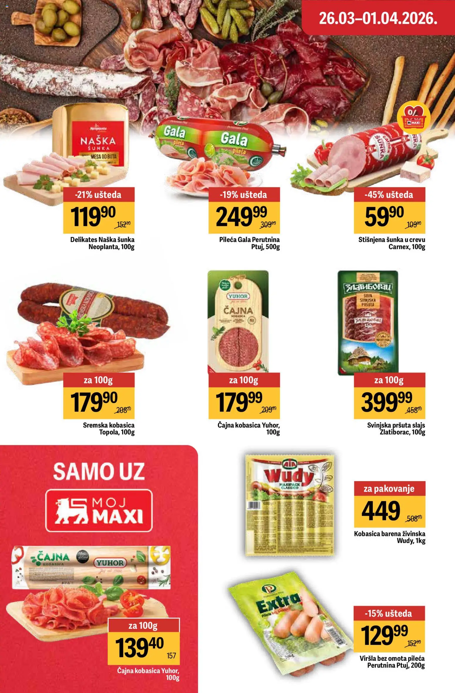 Maxi katalog - važi od 26.03.2026 | Strana: 22 | Proizvode: Pakovanje, Šunka, Kobasica