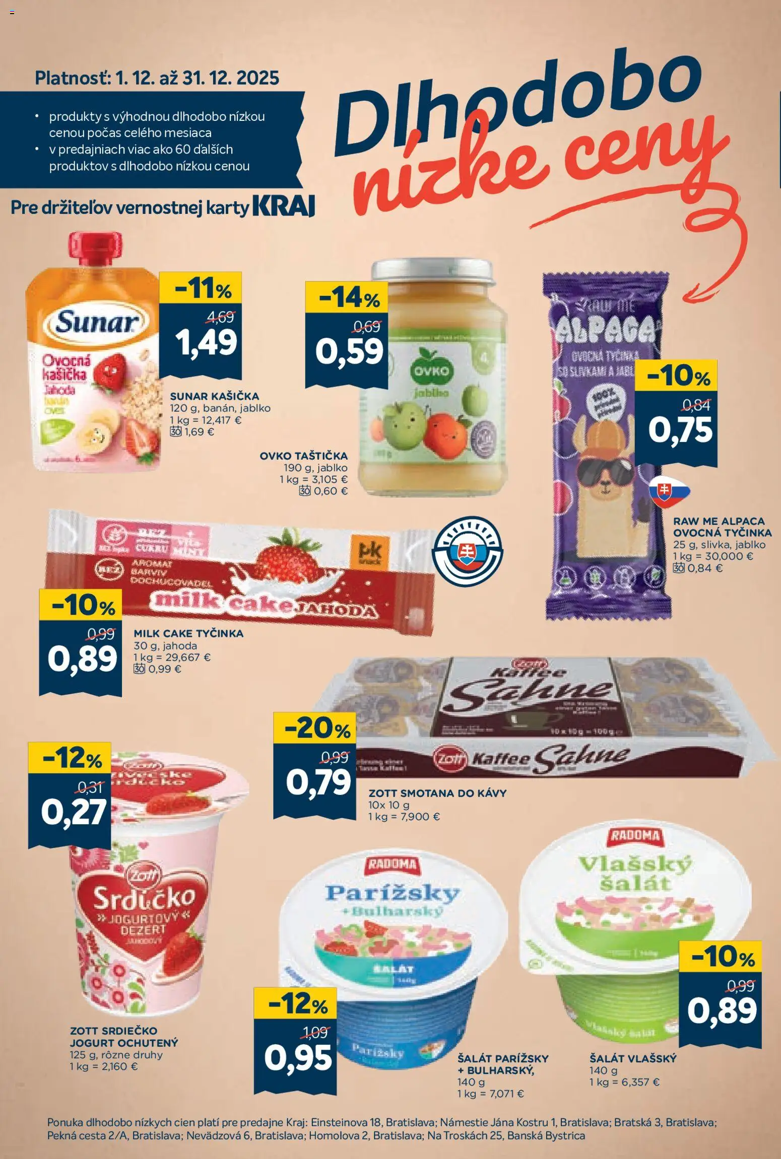 Nové Kraj akcie – leták je platný od 18.12.2025 | Strana: 16 | Produkty: Jogurt, Smotana, Sunar, Šalát