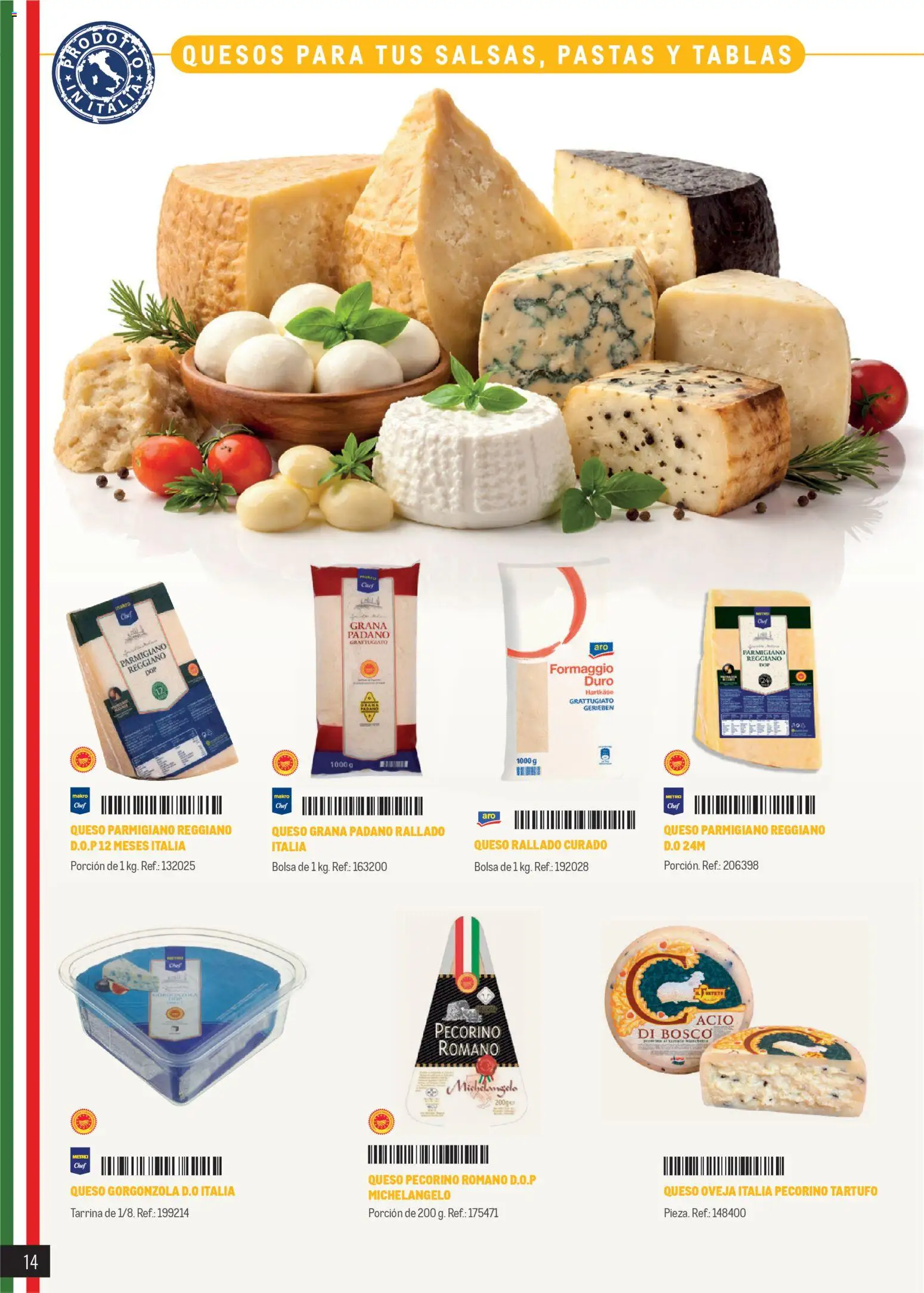 Makro Restaurantes italianos Canarias │ válido desde el 27.03.2026 | Página: 14 | Productos: Queso, Queso rallado, Bolsa