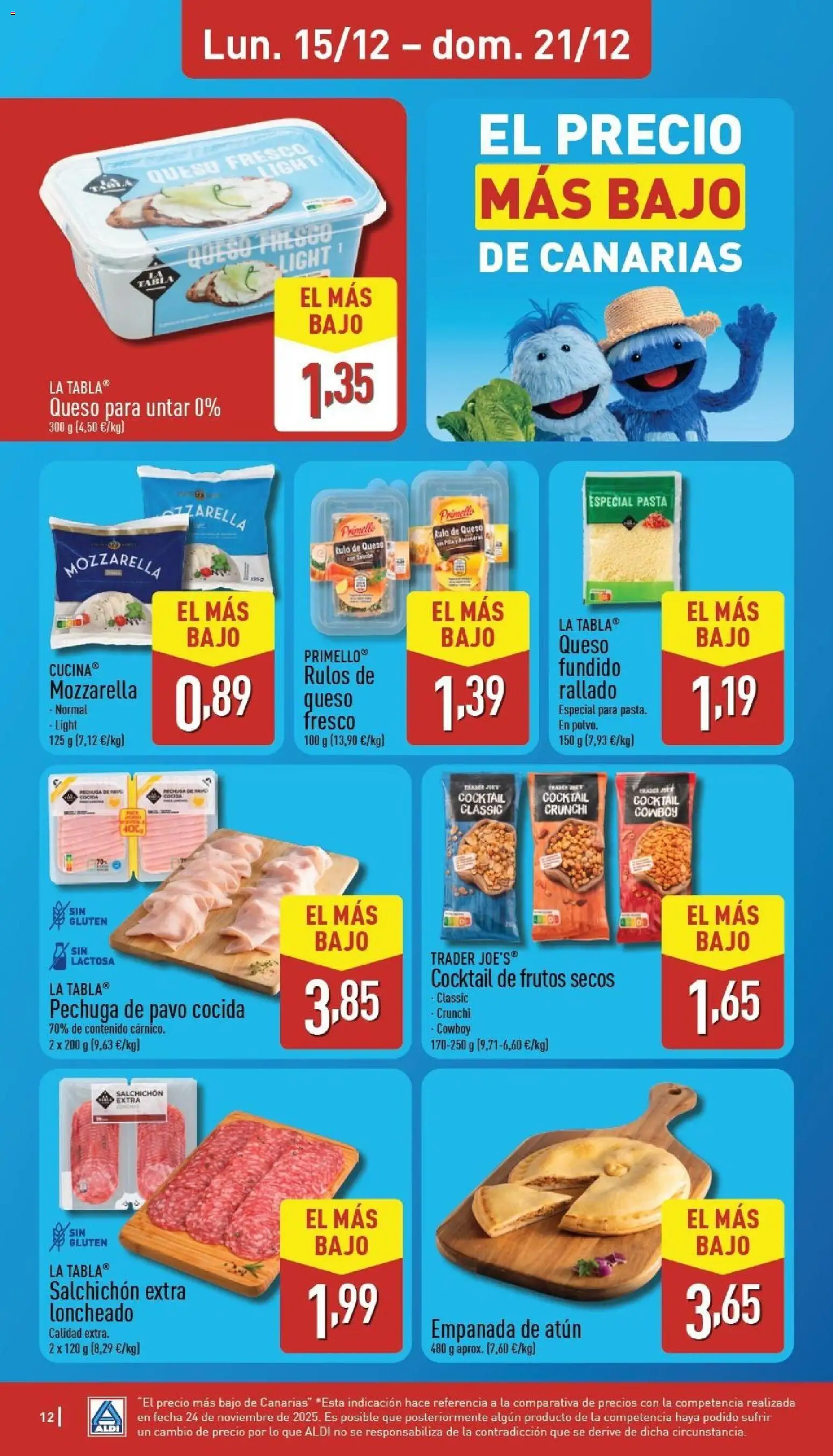 Aldi folleto Canarias │ válido desde el 15.12.2025 | Página: 12 | Productos: Queso, Queso fresco, Pasta, Queso para untar