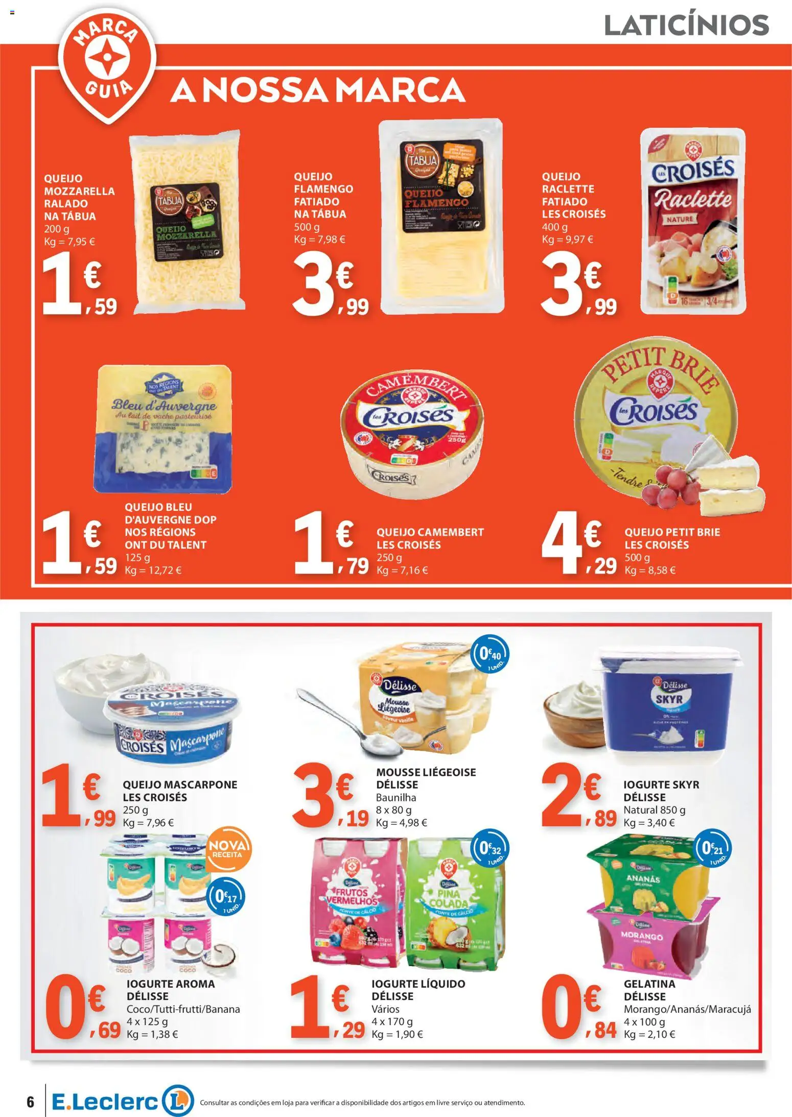 E.Leclerc folheto Especial Marca Guia │ válido de 17.03.2026 | Página: 6 | Produtos: Gelatina, Queijo mascarpone, Cálcio, Iogurte liquido