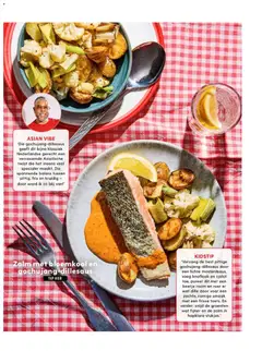 Zalm met bloemkool en gochujang-dillesaus, Dish with salmon, cauliflower and gochujang-dillesaus. - Voorbeeld van een folder van Albert Heijn, geldig van 20.03.2026 | Pagina: 48 | Producten: Bloemkool, Room, Zalm, Knoflook