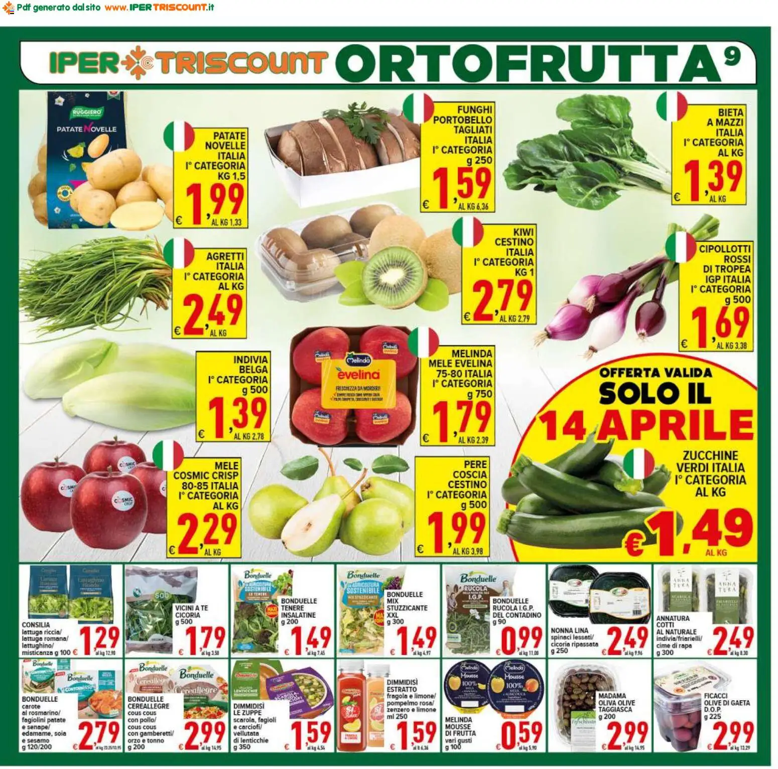Volantino Ipertriscount del 07.04.2026 | Pagina: 9 | Prodotti: Kiwi, Carote, Olive, Zucchine