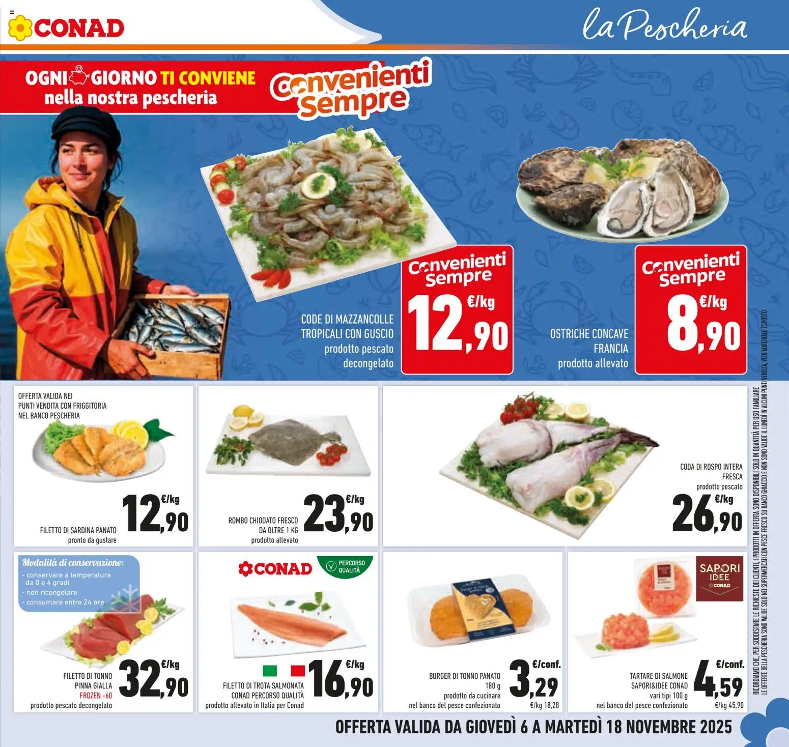 Volantino Conad del 06.11.2025 | Pagina: 17 | Prodotti: Salmone, Mazzancolle, Trota, Tonno