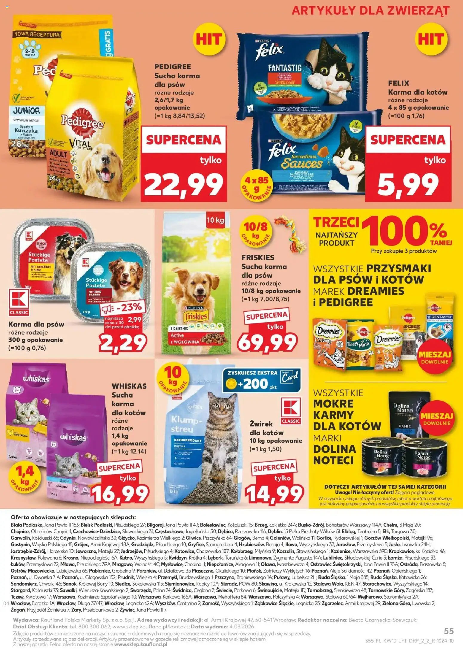 Kaufland gazetka od 05.03.2026 | Strona: 55 | Produkty: Pedigree, Karma dla kotów, Wołowina, Karma dla psów