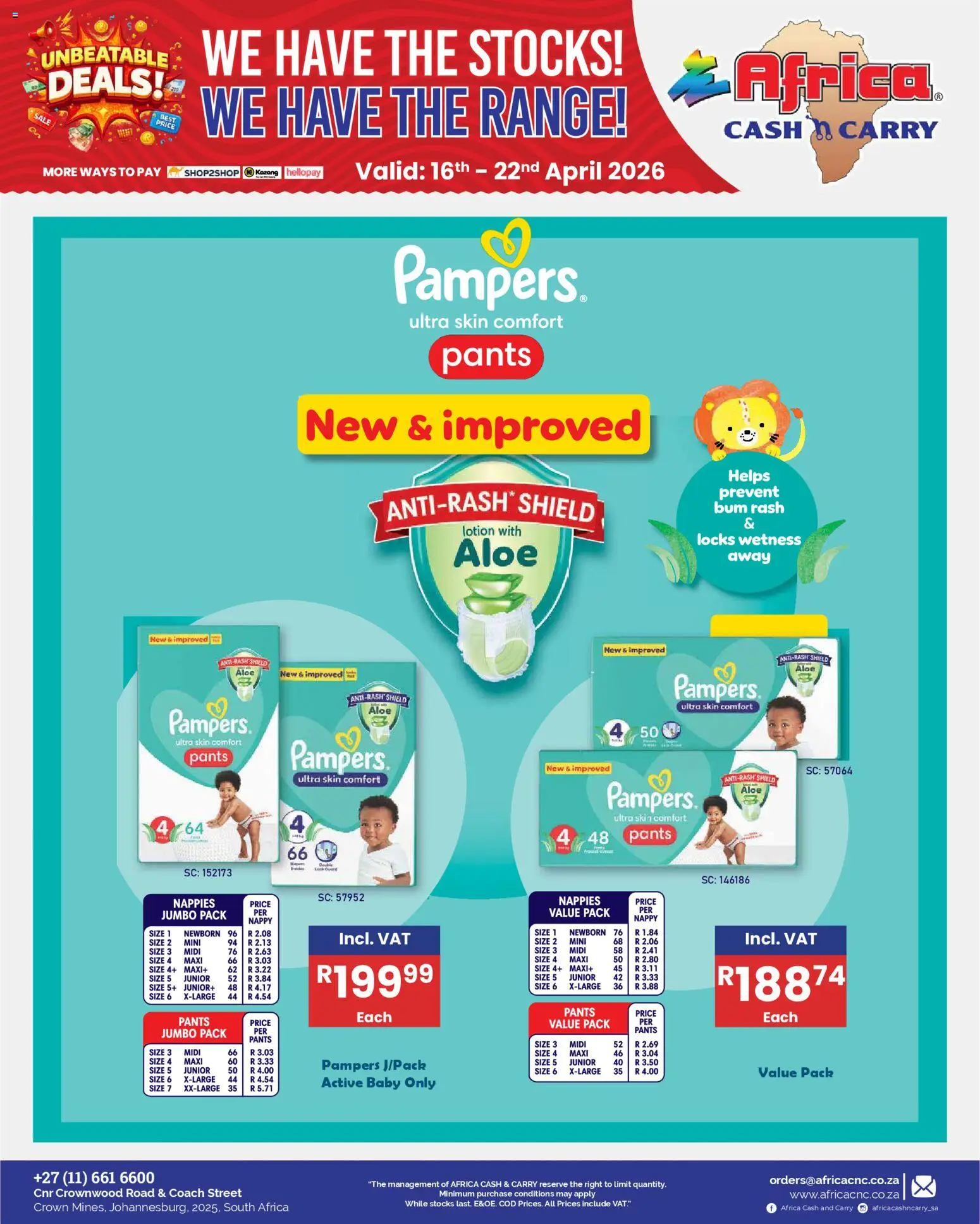 New Africa Cash & Carry catalogue – valid from 16.04.2026 | Page: 44 | Products: Pants, Nappies, Lotion